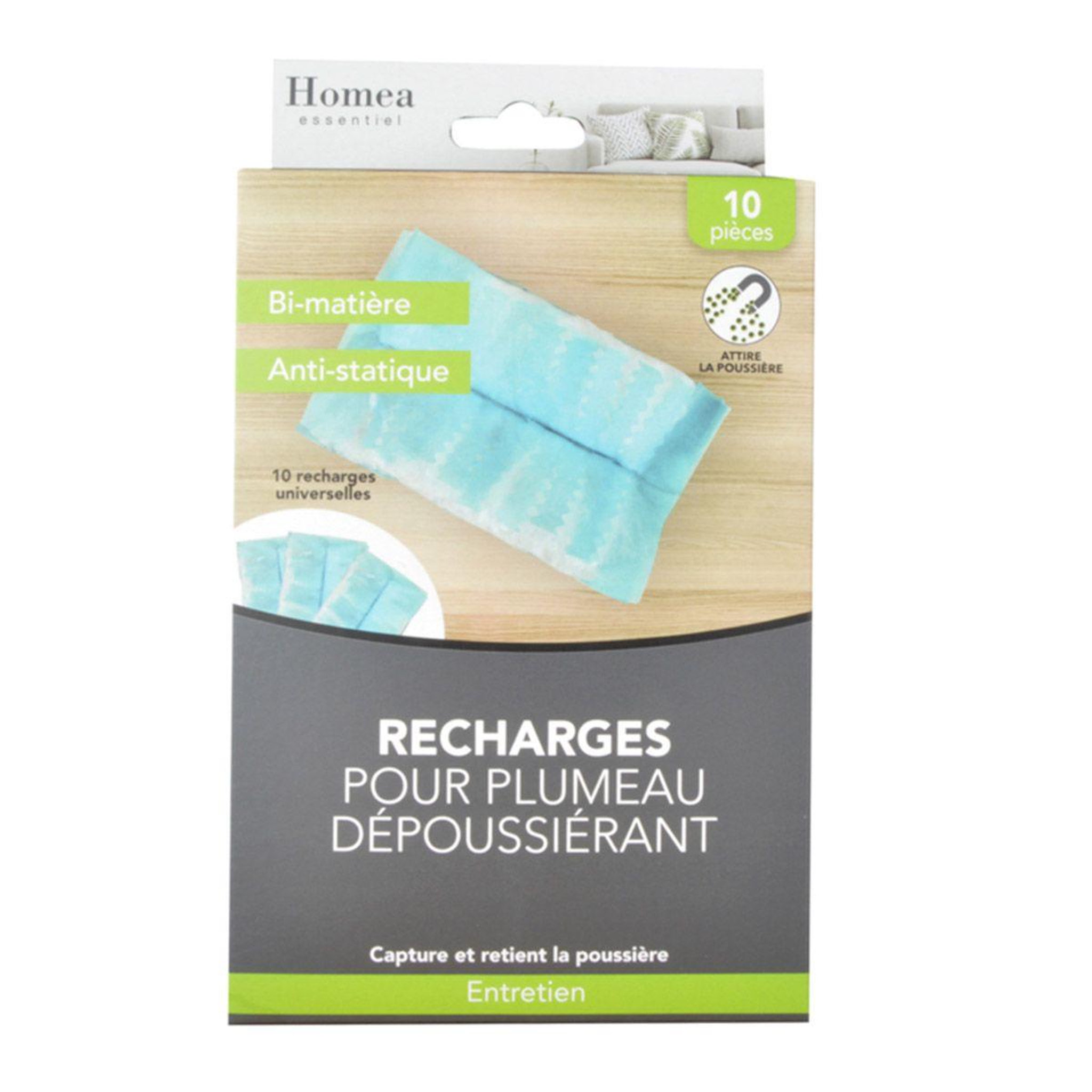 Voir la diapositive 2 : HOMEA Lot de 10 recharges plumeau  dépoussiérant  bleu