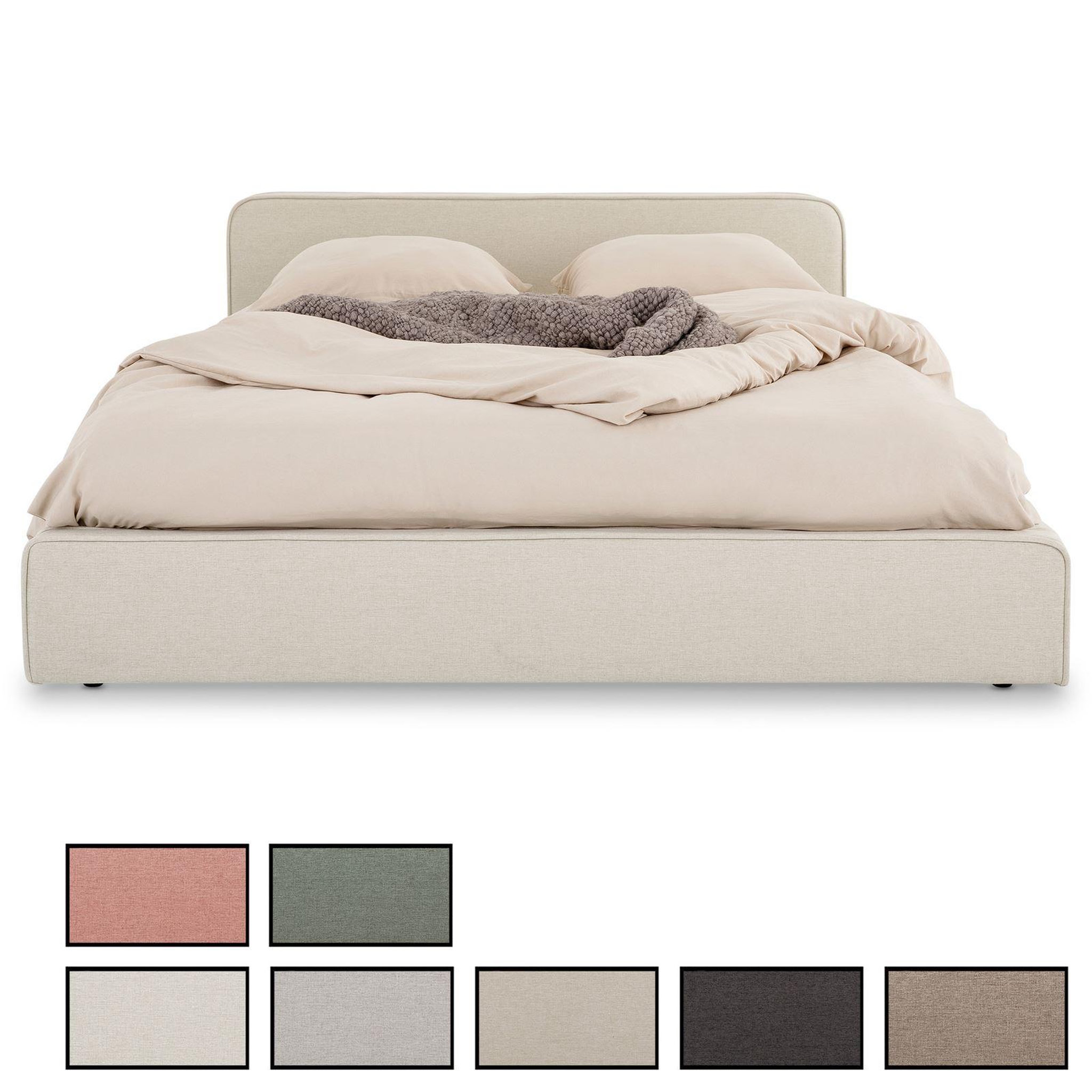 IDIMEX Lit double belarti 140 x 190 cm rembourré, revêtement en tissu. Coloris disponibles : Gris