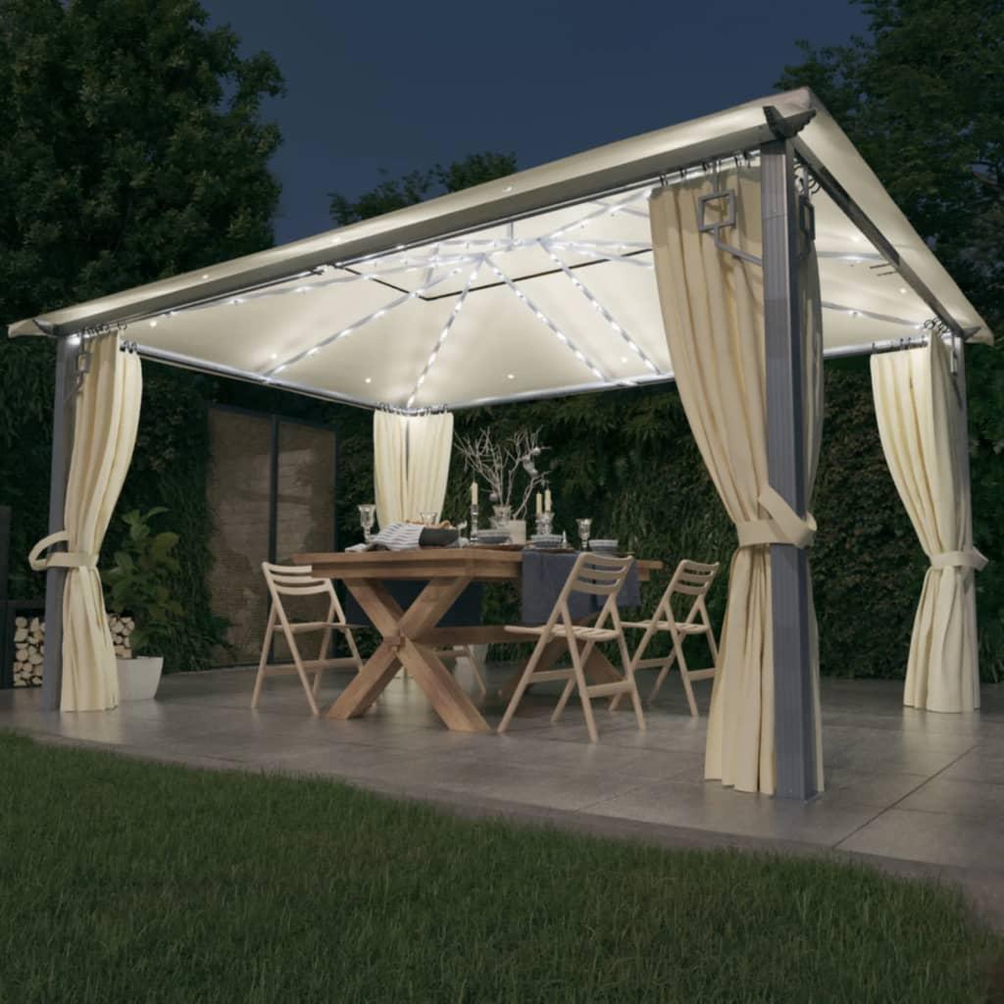 VIDAXL Tonnelle avec rideau et lumieres LED 4x3 m Creme Aluminium