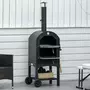 OUTSUNNY Four à pizza extérieur au charbon de bois - barbecue sur roulettes - four à bois - pierre réfractaire - cheminée, jauge température - acier au carbone noir gris
