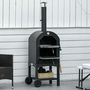 Voir la diapositive 4 : OUTSUNNY Four à pizza extérieur au charbon de bois - barbecue sur roulettes - four à bois - pierre réfractaire - cheminée, jauge température - acier au carbone noir gris
