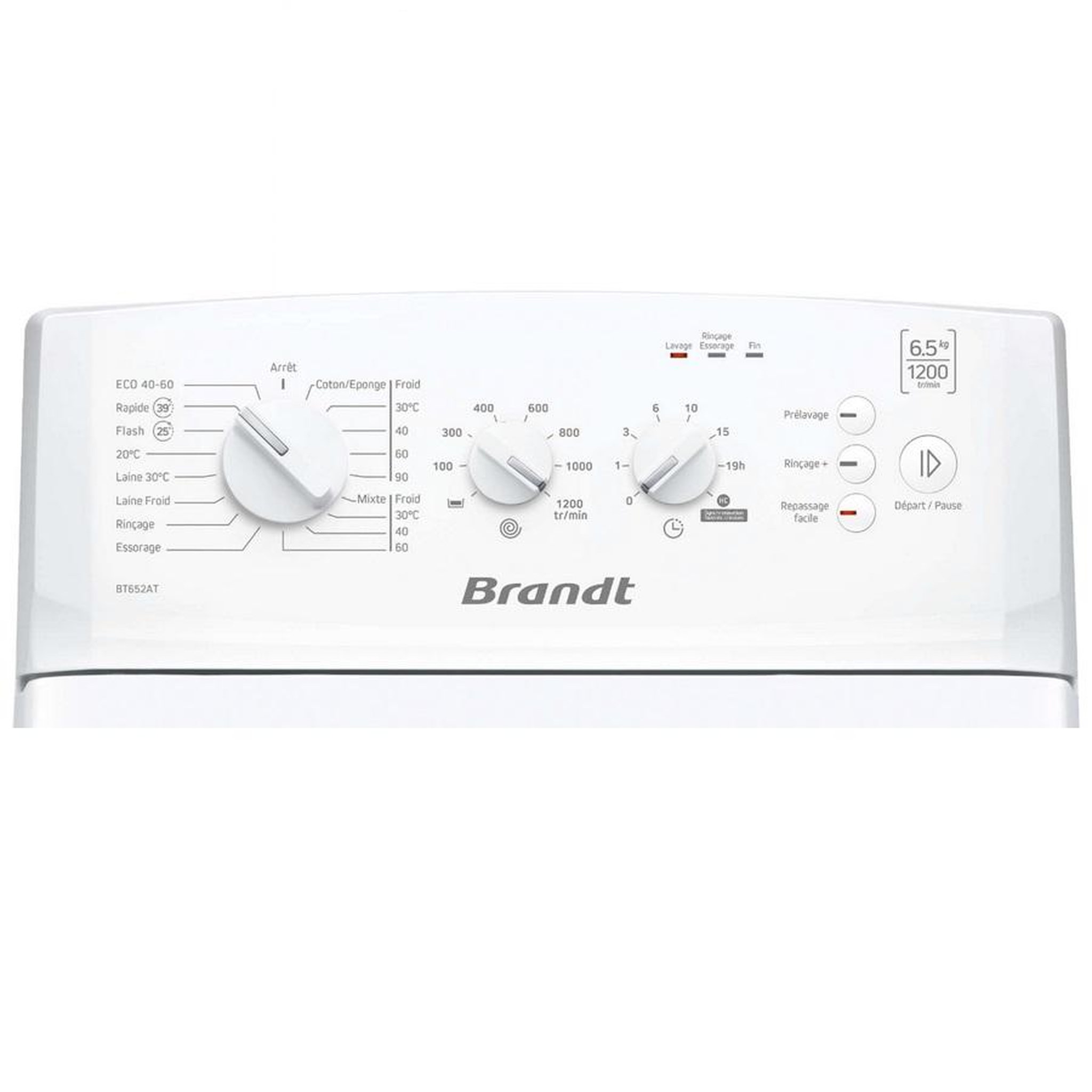 Voir la diapositive 3 : BRANDT Lave-linge top 6.5kg 1200 tours/min - bt652at