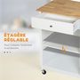 Voir la diapositive 6 : HOMCOM Desserte de cuisine à roulettes multi-rangement - placard porte vitrée avec étagère réglable, tiroir, porte-torchon - blanc aspect chêne clair