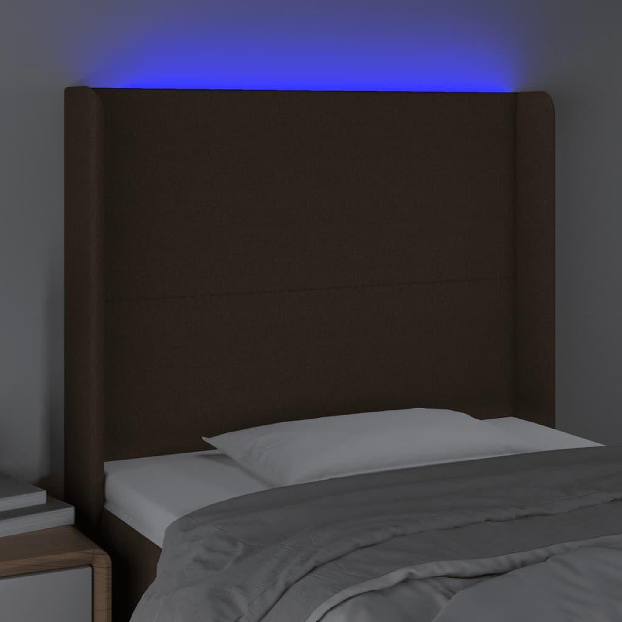 Voir la diapositive 4 : VIDAXL Tete de lit a LED Marron fonce 83x16x118/128 cm Tissu