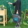 Voir la diapositive 2 : OUTSUNNY Dévidoir mural enrouleur automatique pivotant 180° tuyau 15 + 1,4 m avec lance arrosage support mural intégré turquoise gris