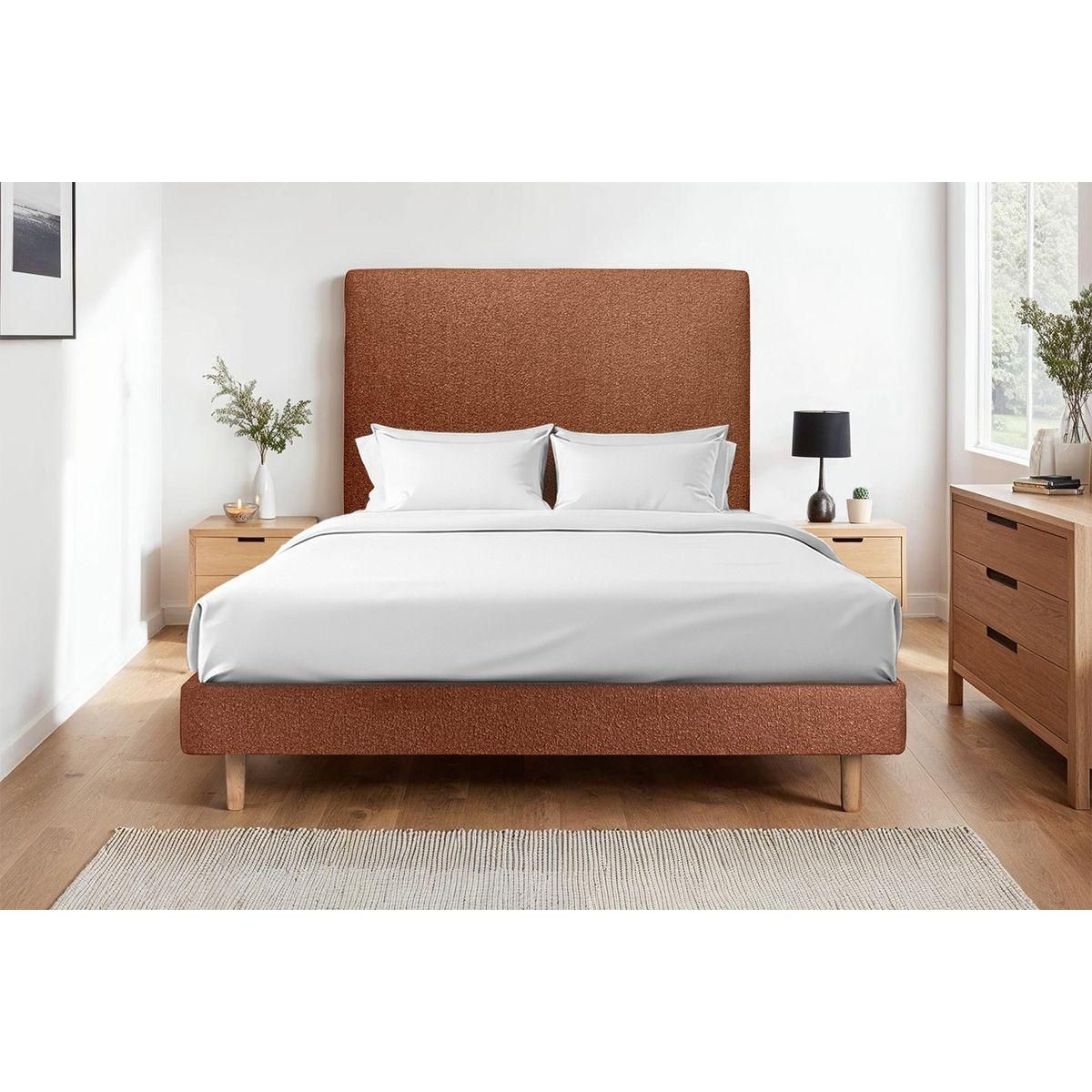 Sommeil de Plomb Lit avec tête de lit tapissier bouclette et sommier kit - Hauteur totale : 29cm