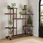 Voir la diapositive 4 : ID MARKET Etagère à pots de fleurs porte plante en bois 8 niveaux à roulettes