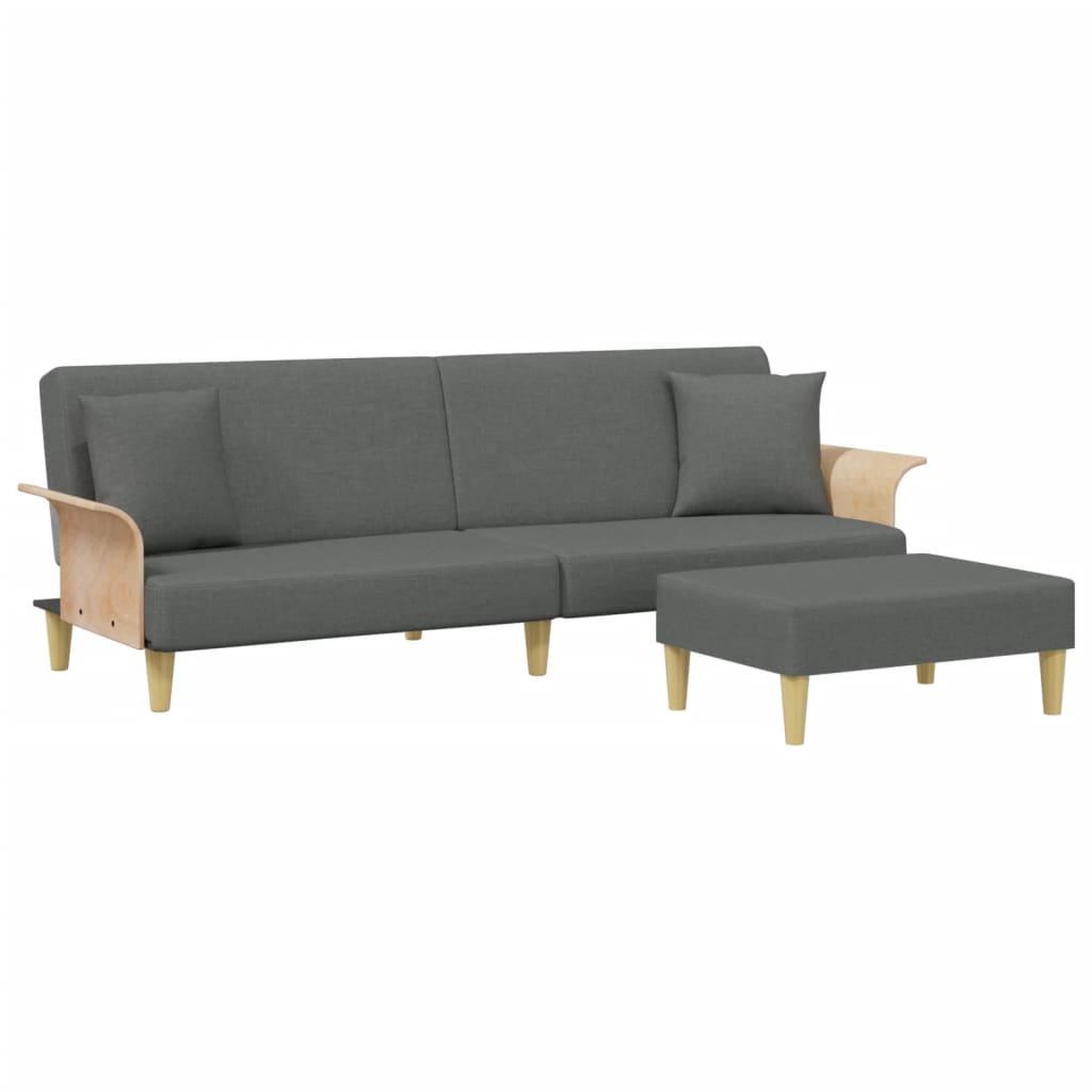 Voir la diapositive 2 : VIDAXL Canape-lit a 2 places avec oreillers et repose-pied gris fonce