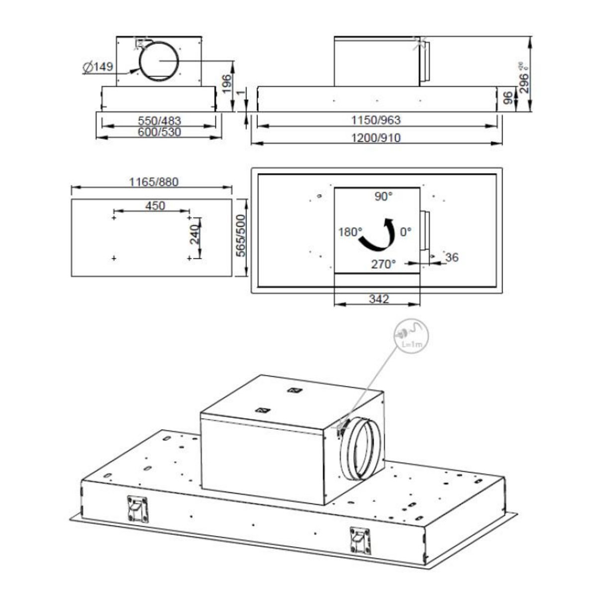 ROBLIN Hotte plafond 90cm 605m3/h blanc - 6515894