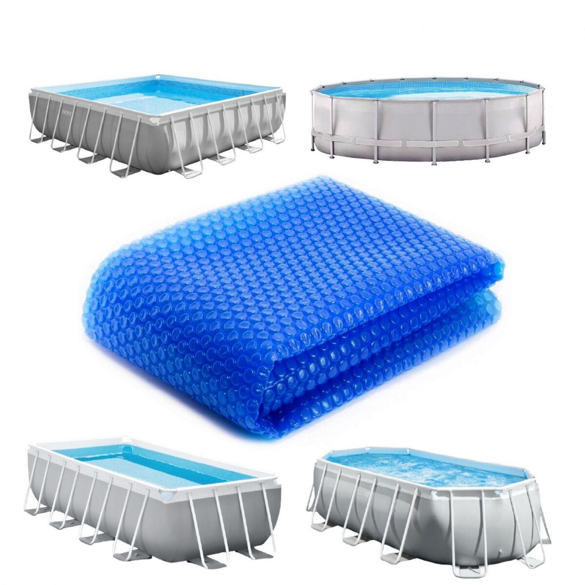 LINXOR Bâche à bulles ronde, ovale, carrée ou rectangle pour piscine intex ou autre - 180 microns - Bleu