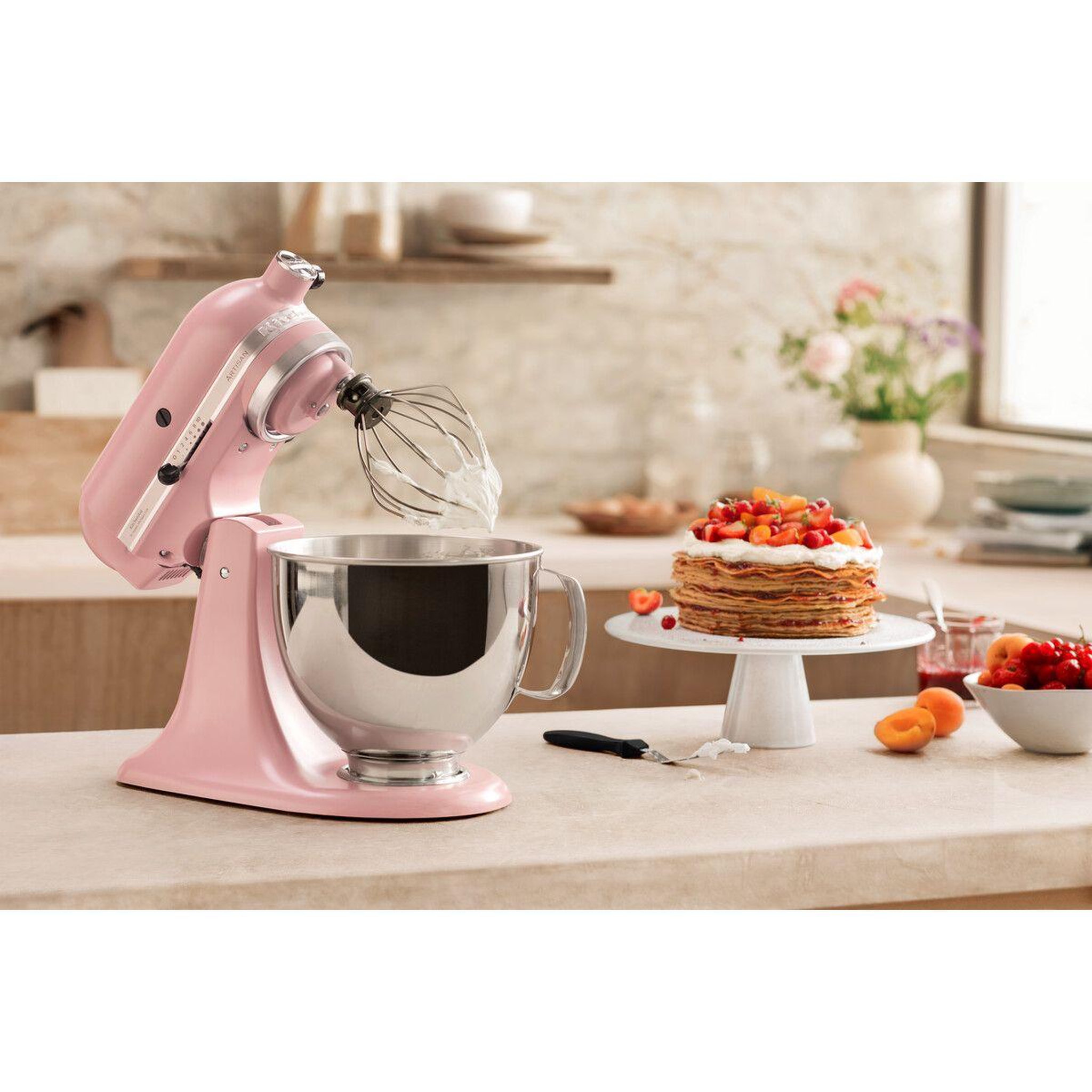 Voir la diapositive 3 : KitchenAid Robot pâtissier 5ksm175psedr rose poudré, 4,8 l, bol avec poignée + bol 3 l, batteur souple et couvercle