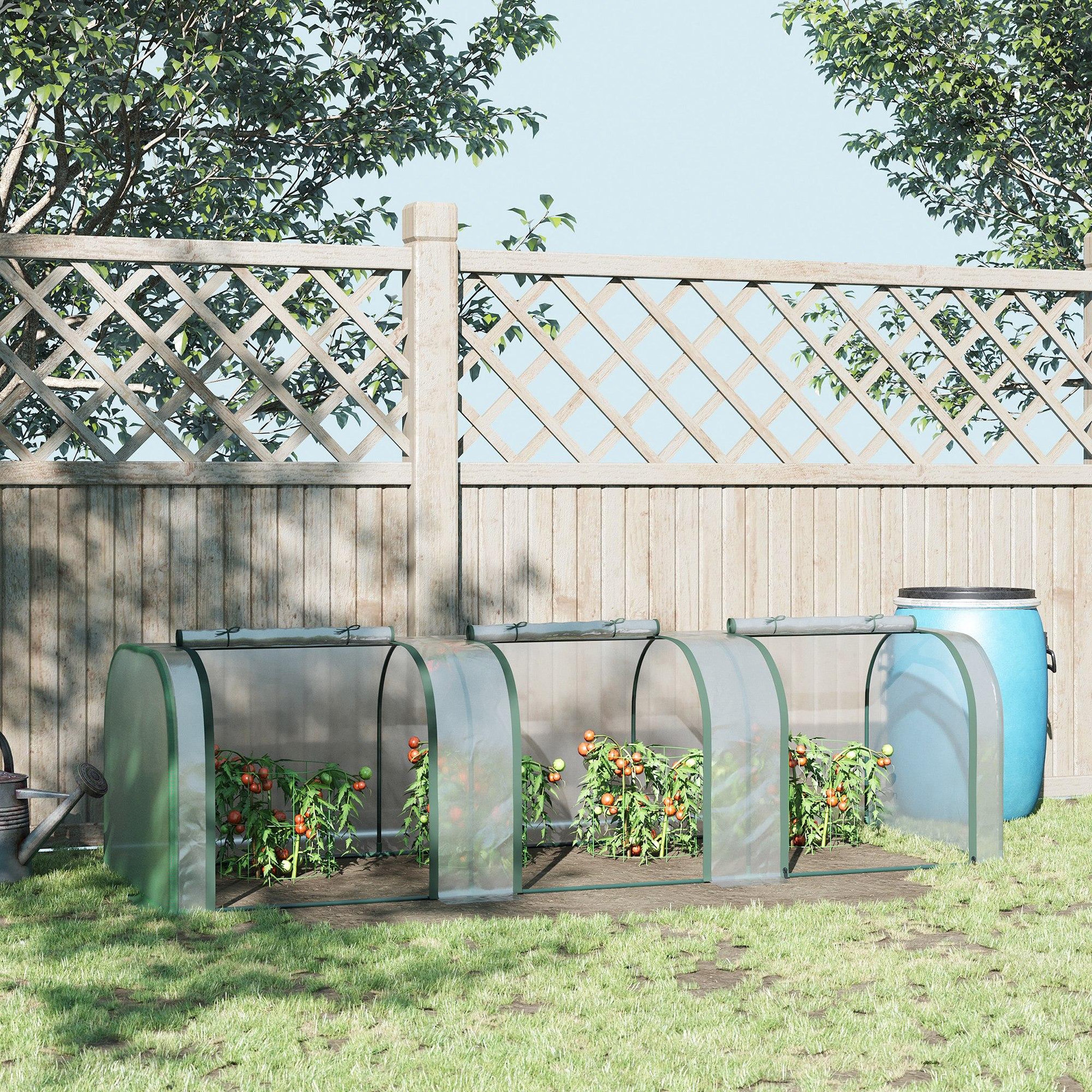Voir la diapositive 2 : OUTSUNNY Serre de jardin tunnel 2,95L x 1l x 0,8H m 3 portes zippées bâche PVC transparent métal époxy vert