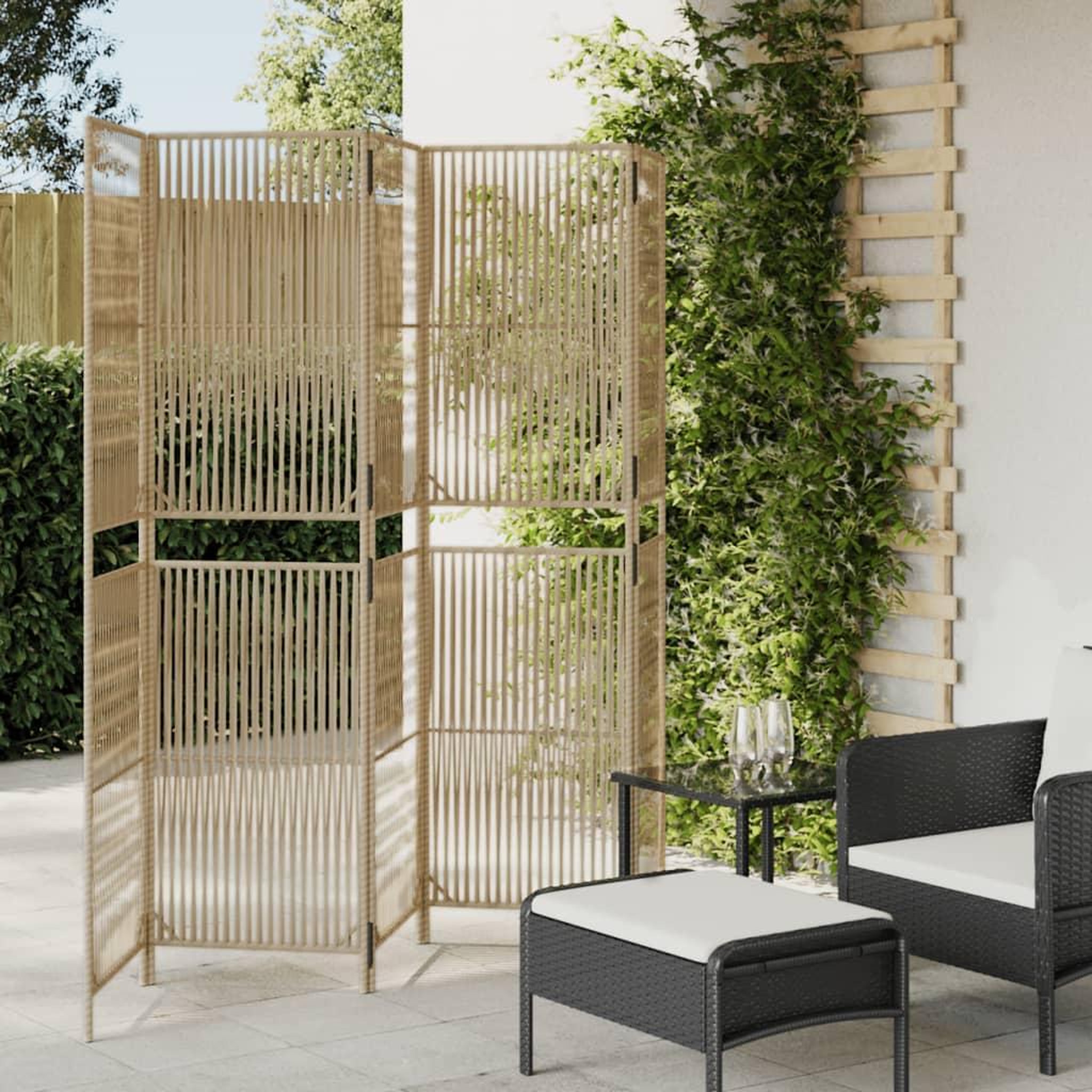 VIDAXL Cloison de separation 5 panneaux beige resine tressee