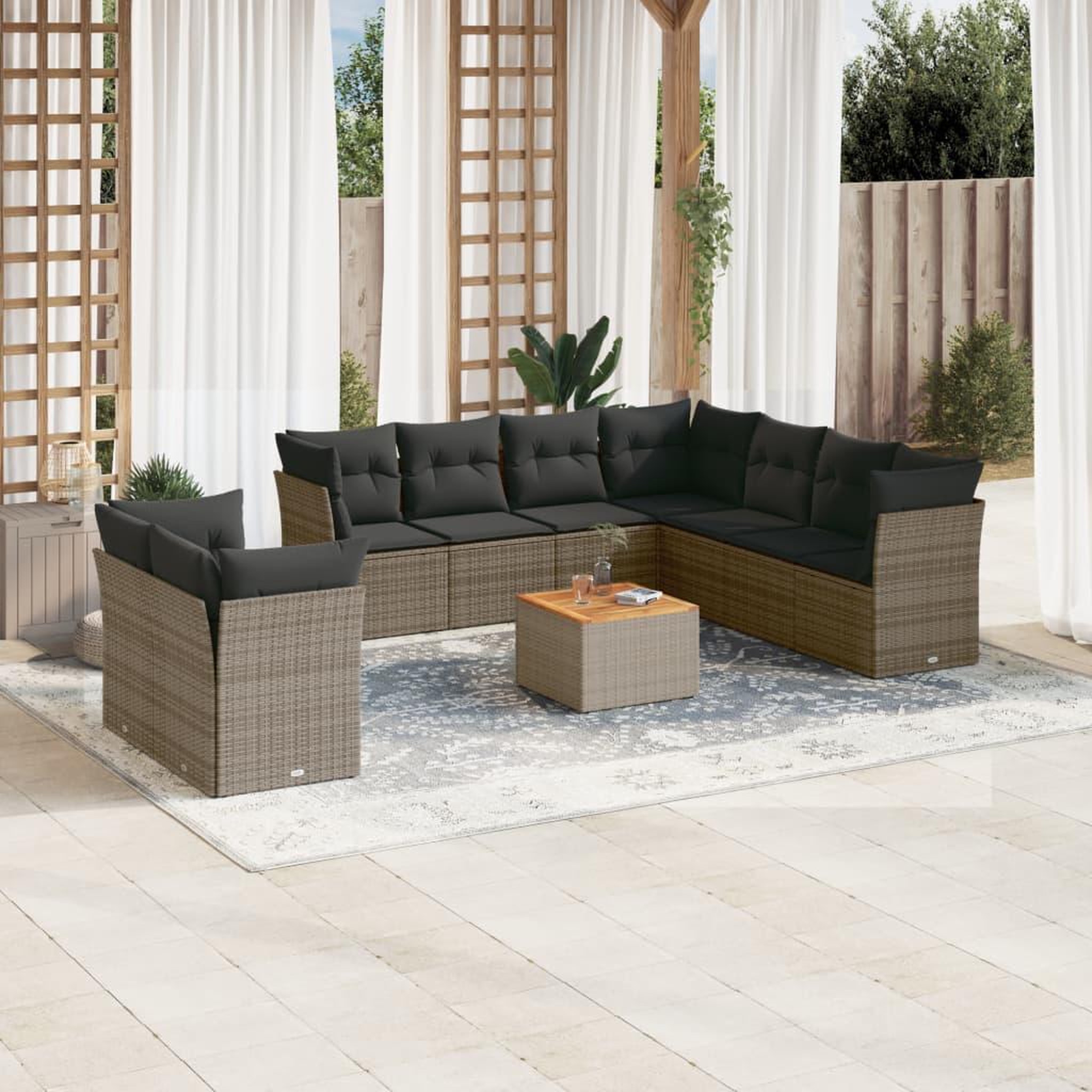 VIDAXL Salon de jardin avec coussins 10 pcs gris resine tressee