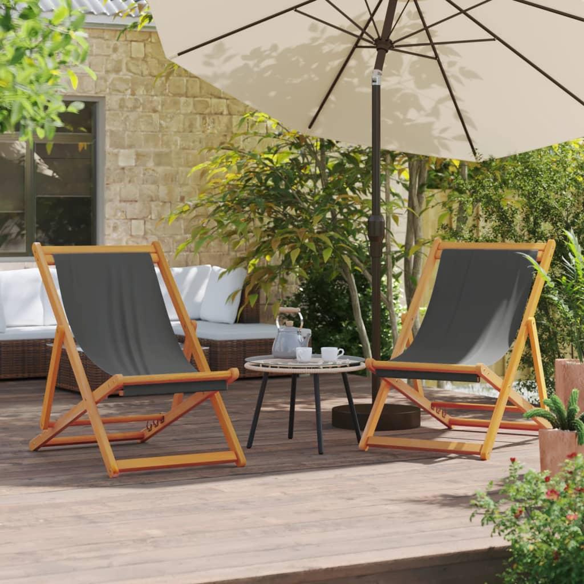 VIDAXL Chaises de plage pliables lot de 2 gris tissu
