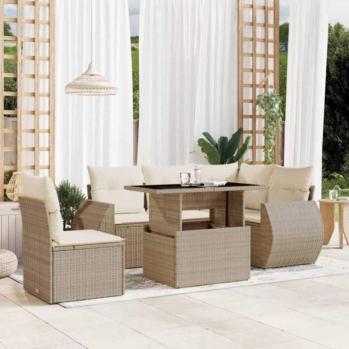 VIDAXL Salon de jardin avec coussins 6 pcs beige resine tressee