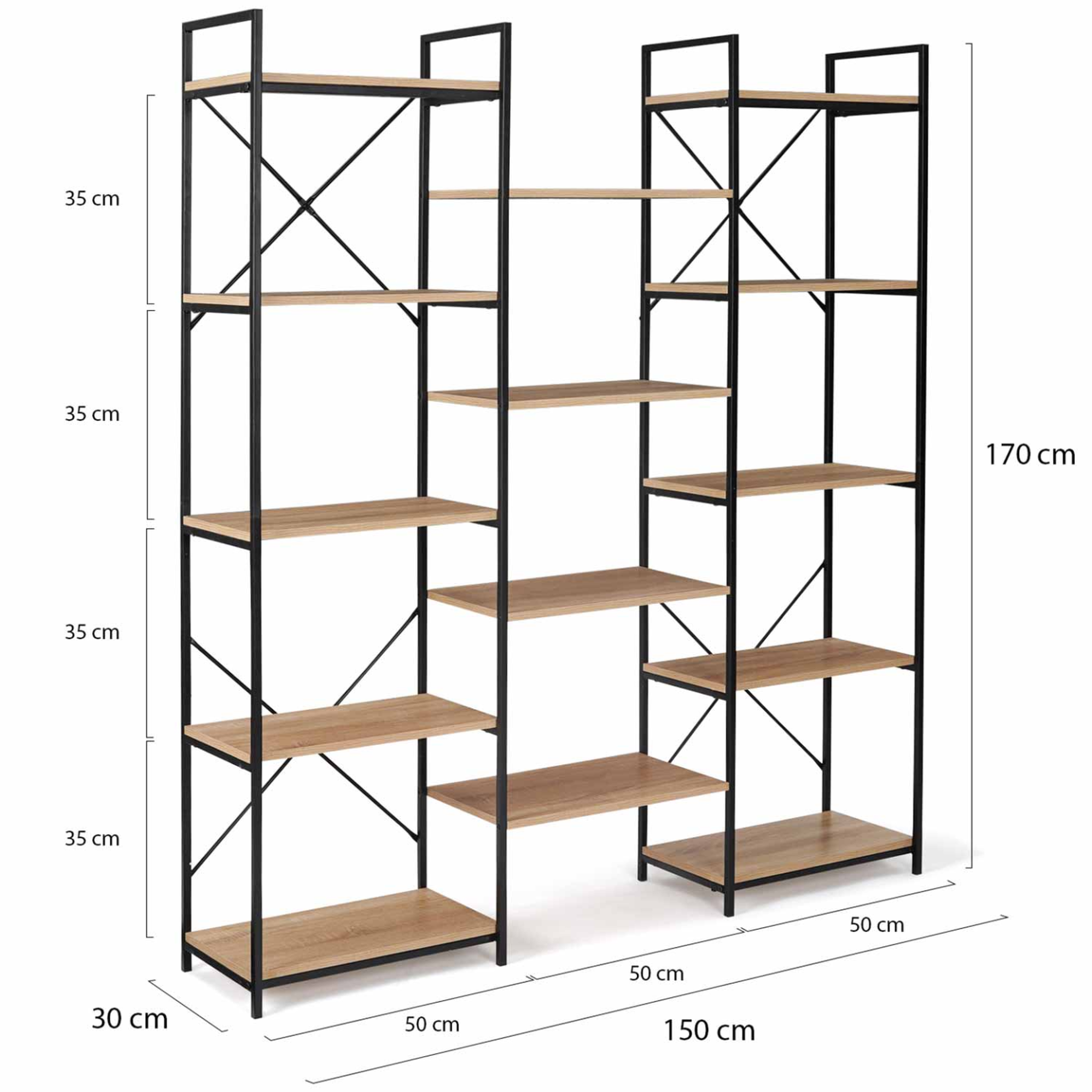 Voir la diapositive 4 : ID MARKET Étagère bibliothèque trio 5 niveaux detroit design industriel 170 cm