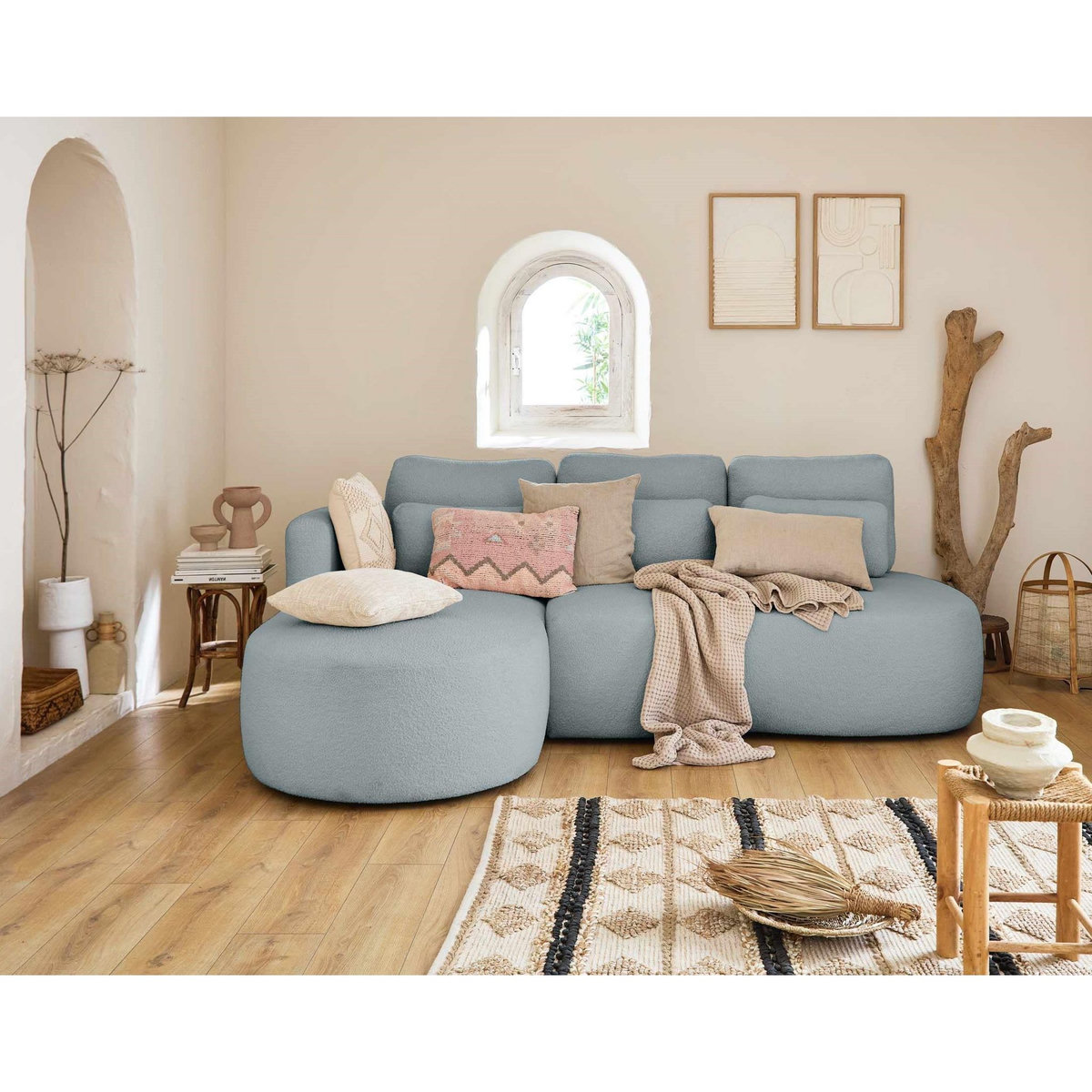 LISA DESIGN Mahina - canapé d'angle gauche - 4 places - convertible avec coffre - en tissu bouclette