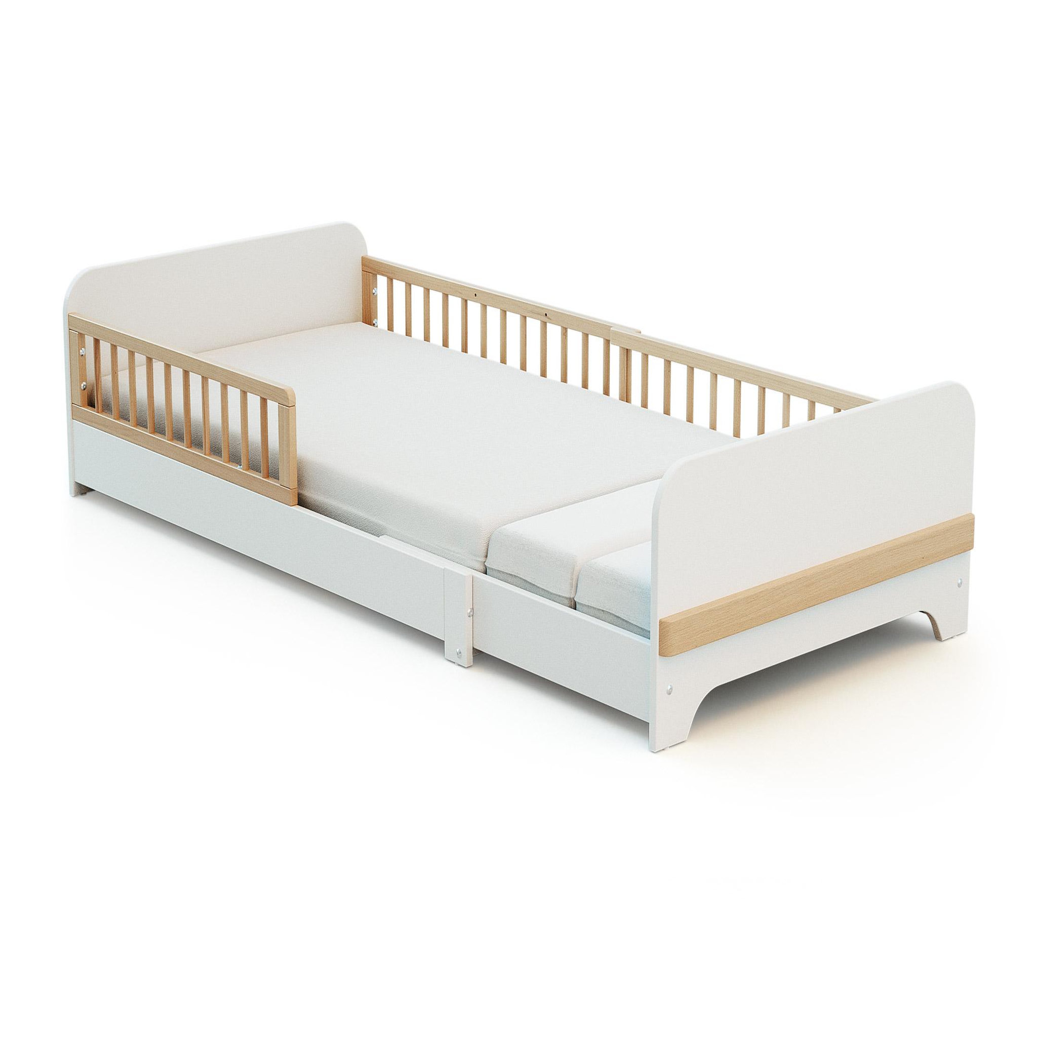 Voir la diapositive 3 : JURABABY Lit au sol enfant extensible en bois 80x140-165-190 carrousel - blanc