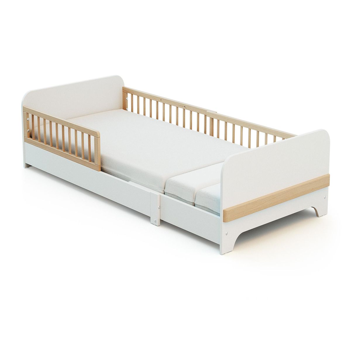 JURABABY Lit au sol enfant extensible en bois 80x140-165-190 CARROUSEL - Blanc