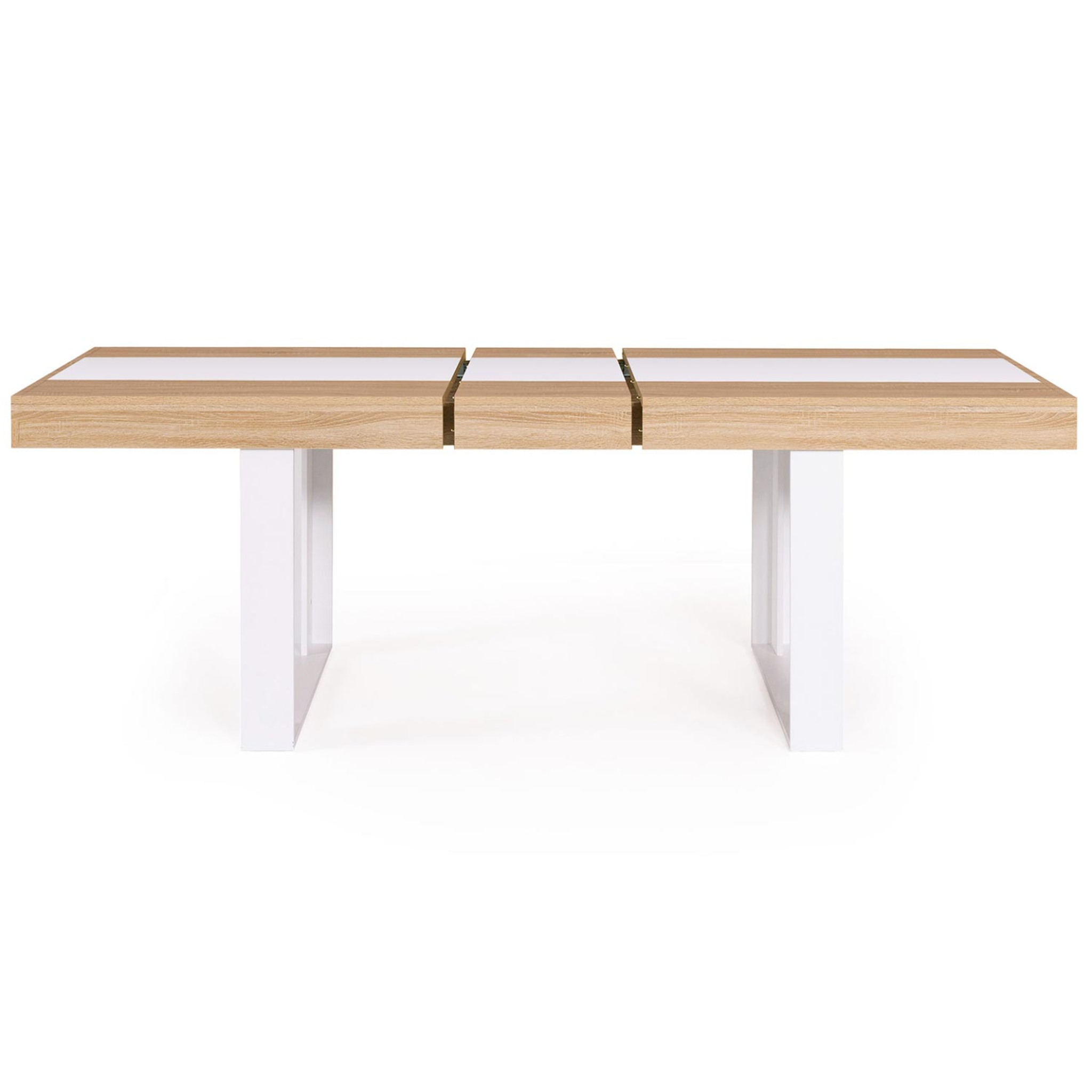 Voir la diapositive 3 : ID MARKET Table à manger extensible rectangle phoenix 4-8 personnes bois et blanc bande centrale blanche 160-200 cm