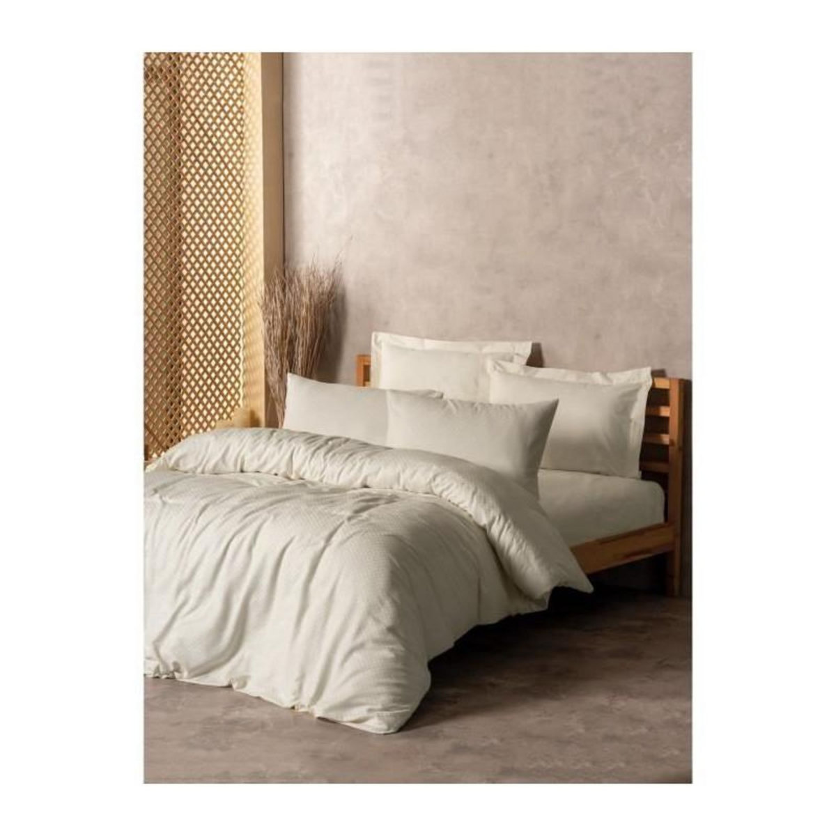GENERIQUE Parure de lit - 129CTN64622 - 1 housse de couette 220 x 240 cm + 2 taies d'oreiller 60 x 60 cm - 100% coton ranforcé - Creme