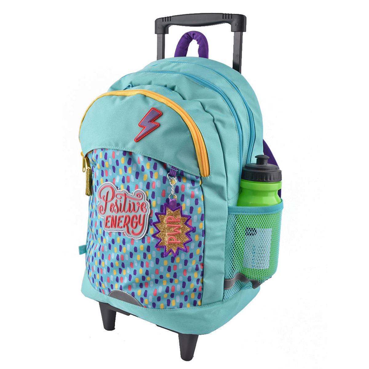 AUCHAN Sac à dos à roulettes bleu POSITIVE ENERGY avec leds