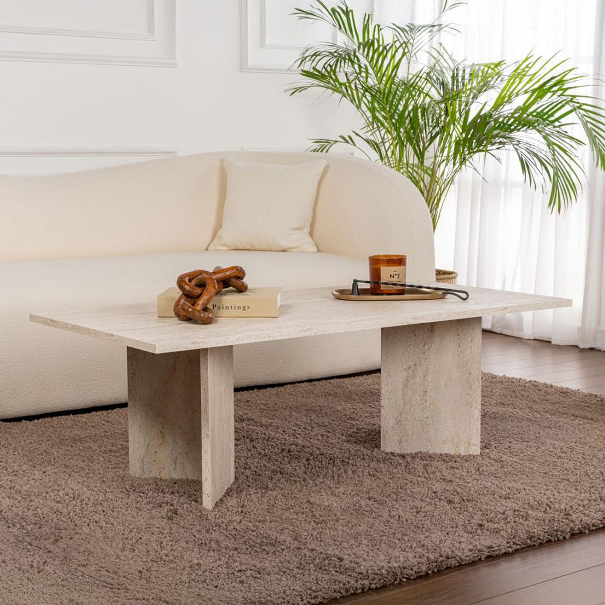 CONCEPT USINE Table basse rectangulaire effet travertin 119x60cm TOPI