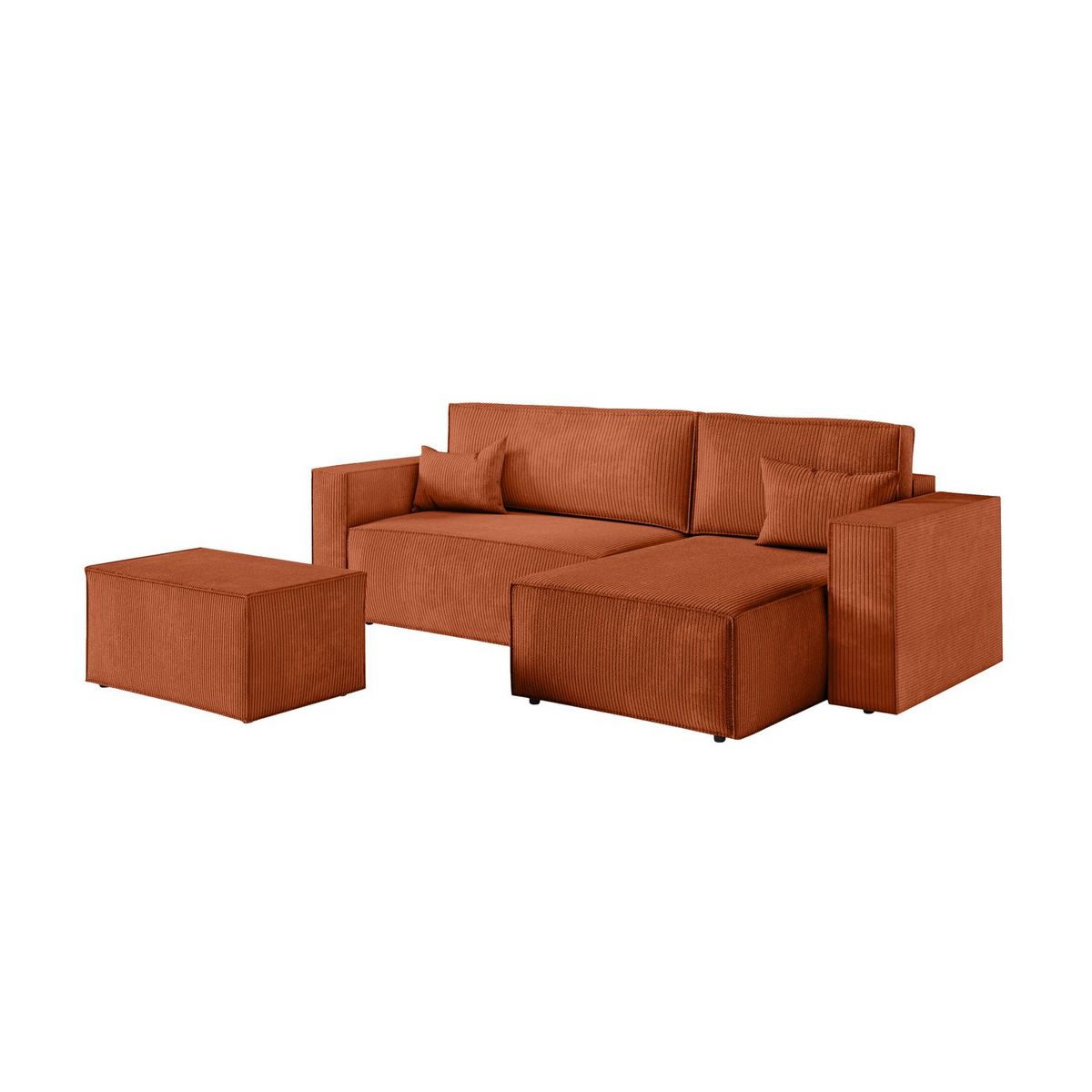 Canapé d'angle convertible réversible 3 places + 1  pouf velours côtelé  DAPHNE