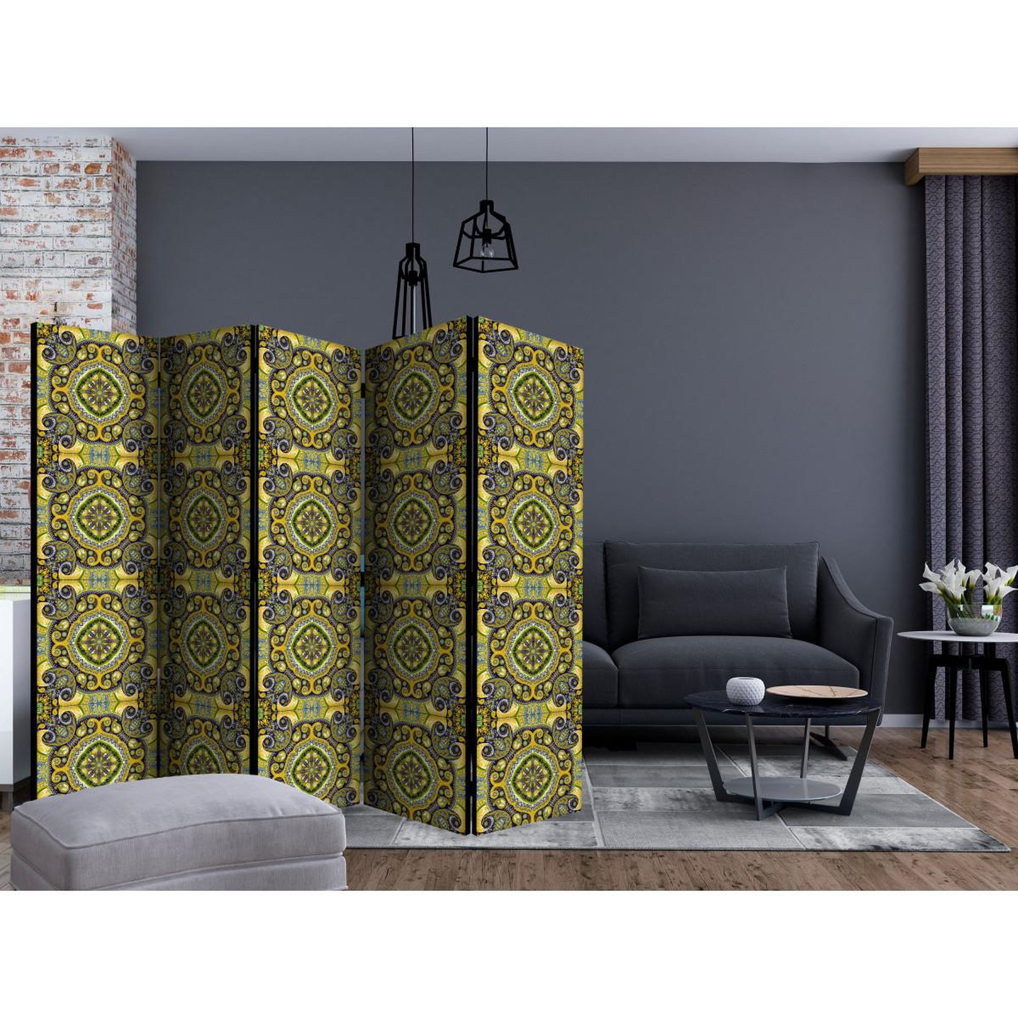 Voir la diapositive 2 : Paris Prix Paravent 5 volets  malachite mosaic  172x225cm