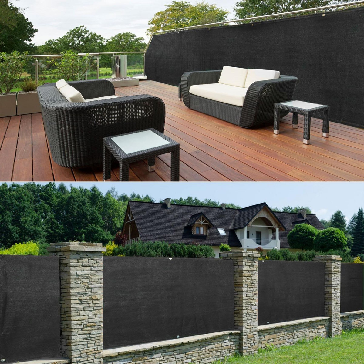 ID MARKET Brise vue renforcé 1,5 x 10 M noir 220 gr/m² luxe PRO