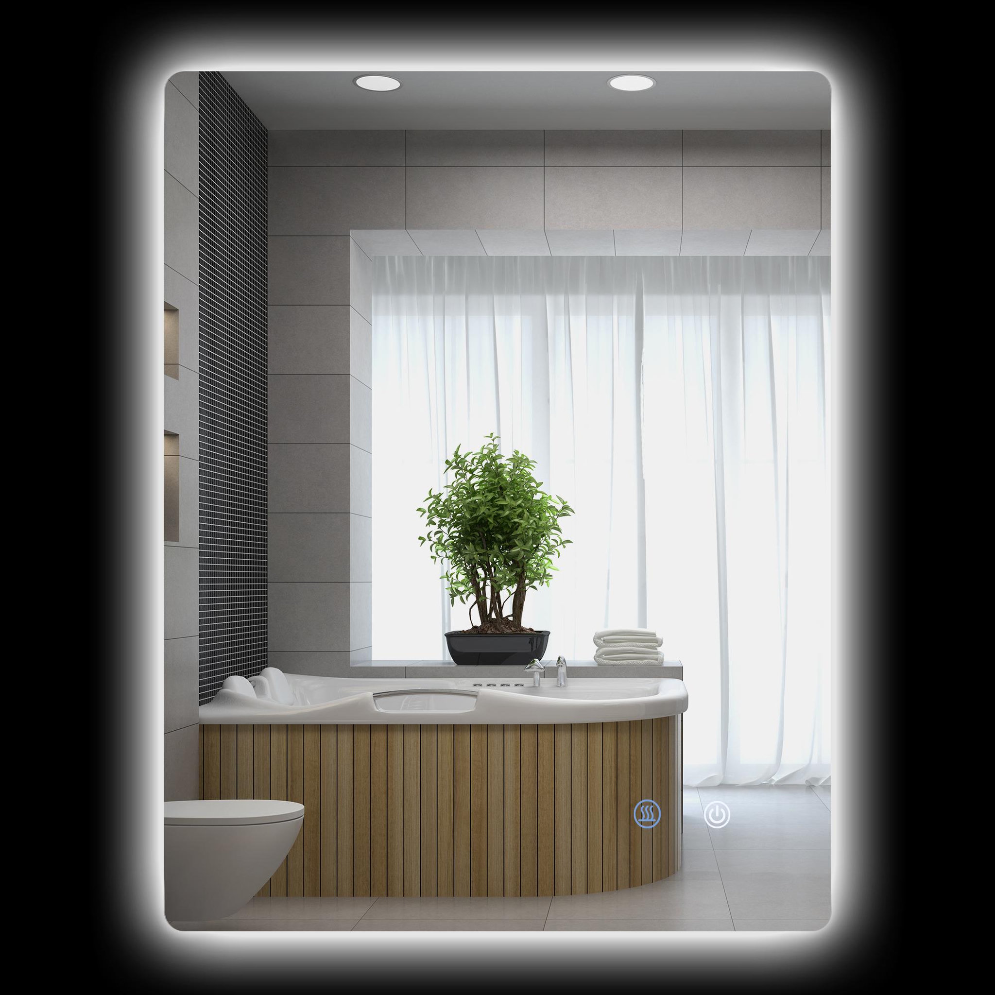 KLEANKIN Miroir rectangulaire mural lumineux led de salle de bain - 80 x 60 cm - 3 couleurs, luminosité réglable interrupteur tactile système antibuée blanc transparent