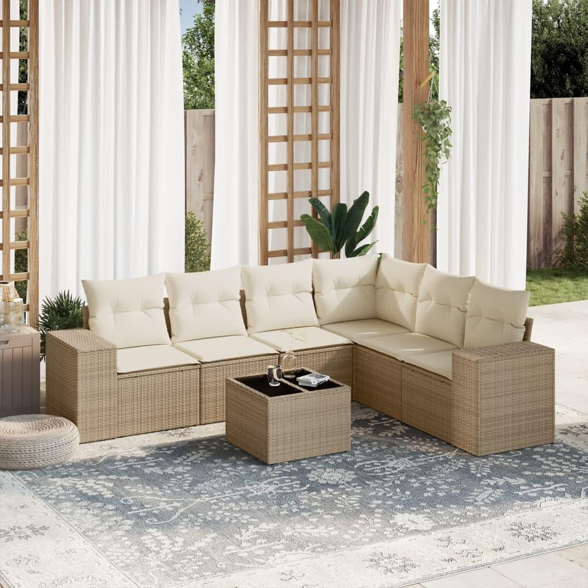 VIDAXL Salon de jardin avec coussins 7 pcs beige resine tressee