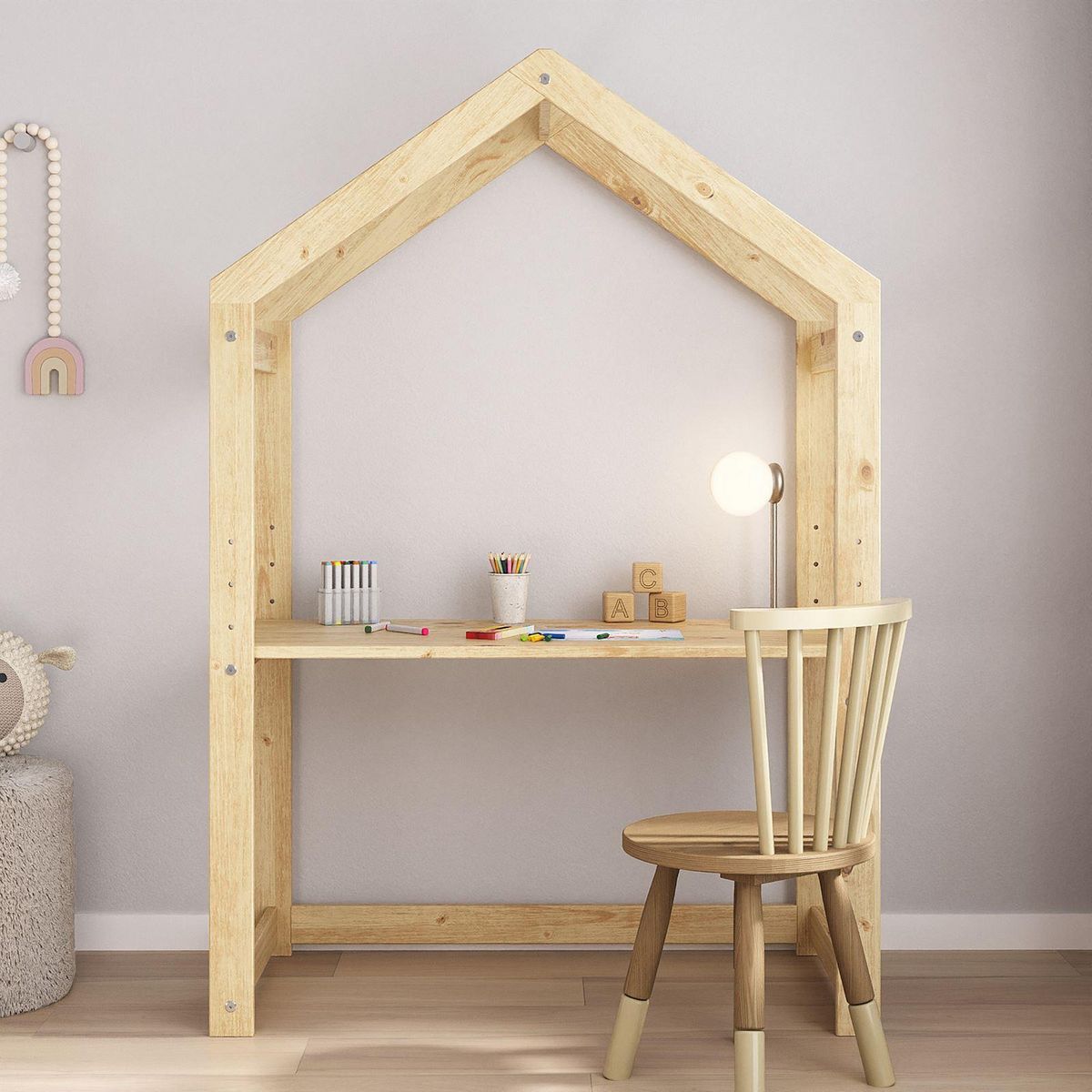 IDIMEX Bureau enfant évolutif LIA en forme de maison, en pin massif