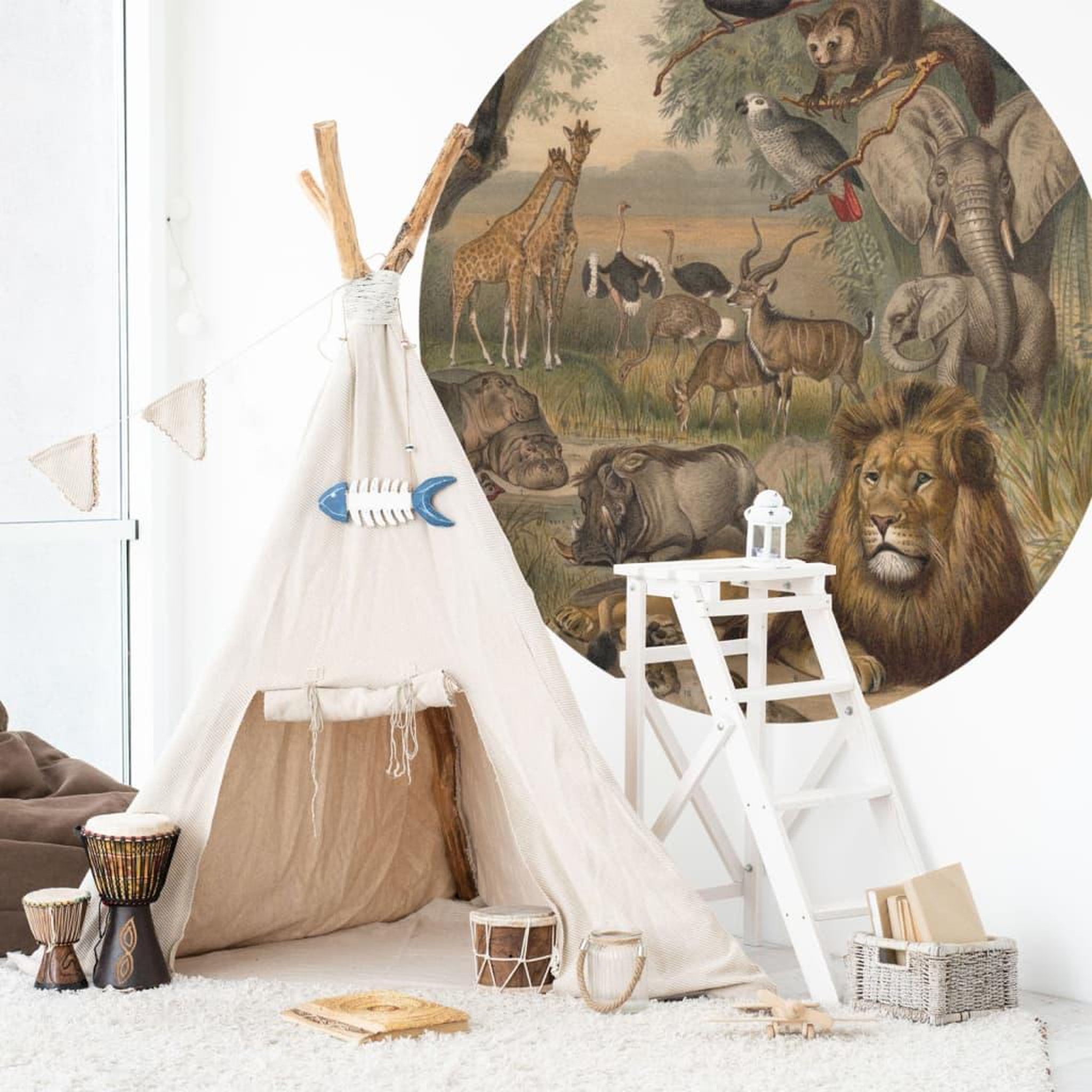 Voir la diapositive 3 : WallArt WallArt Papier peint cercle Animals of Africa 190 cm