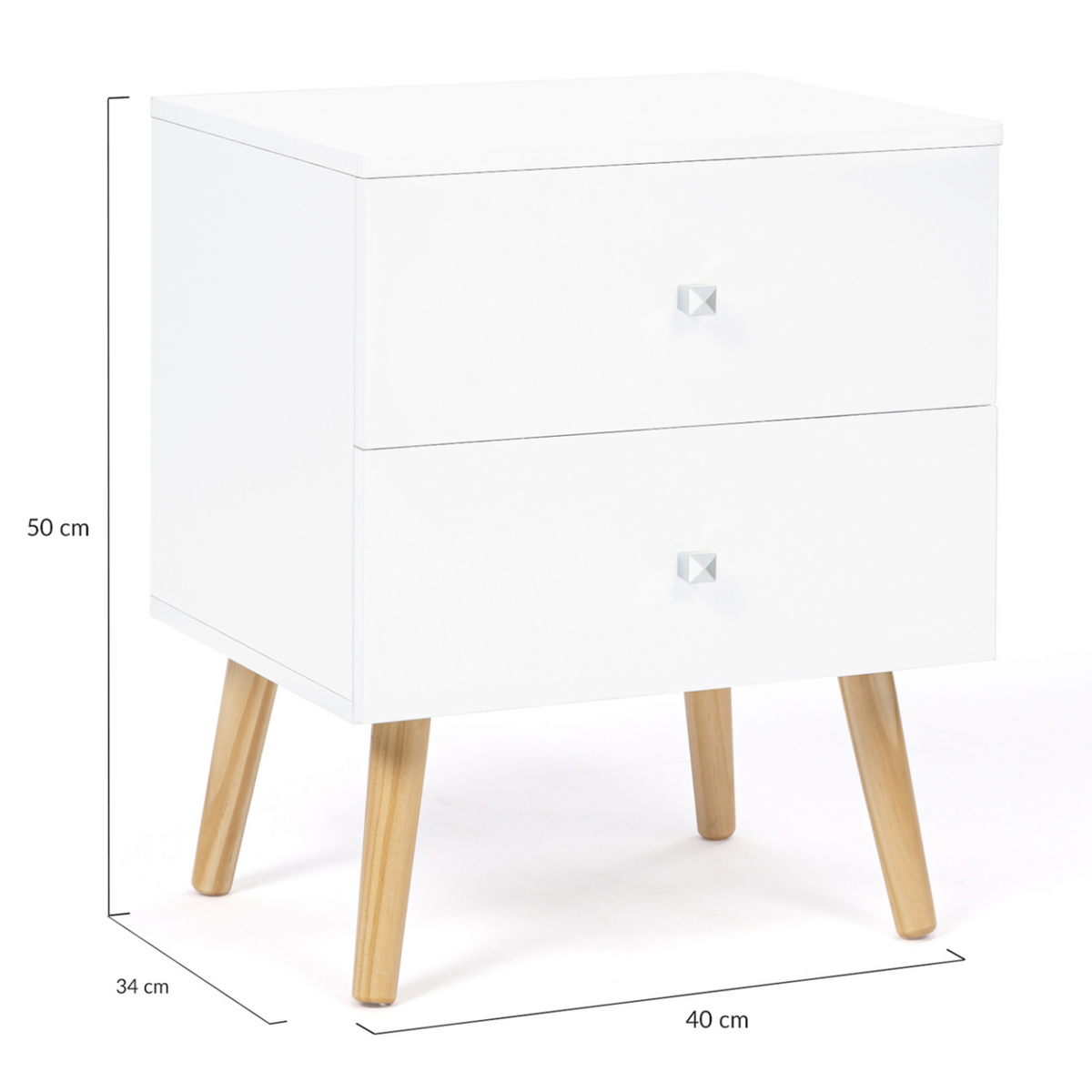 ID MARKET Lot de 2 tables de chevet EMMIE scandinaves 2 tiroirs blanc