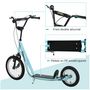 Voir la diapositive 6 : HOMCOM Trottinette patinette freestyle grandes roues pneumatiques Ø 40 et 30 cm hauteur guidon réglable frein AV/AR béquille acier bleu ciel noir