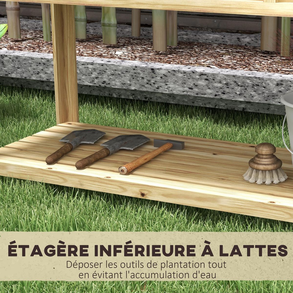 OUTSUNNY Jardinière sur pied - séparateur amovible, étagère - bois sapin autoclave