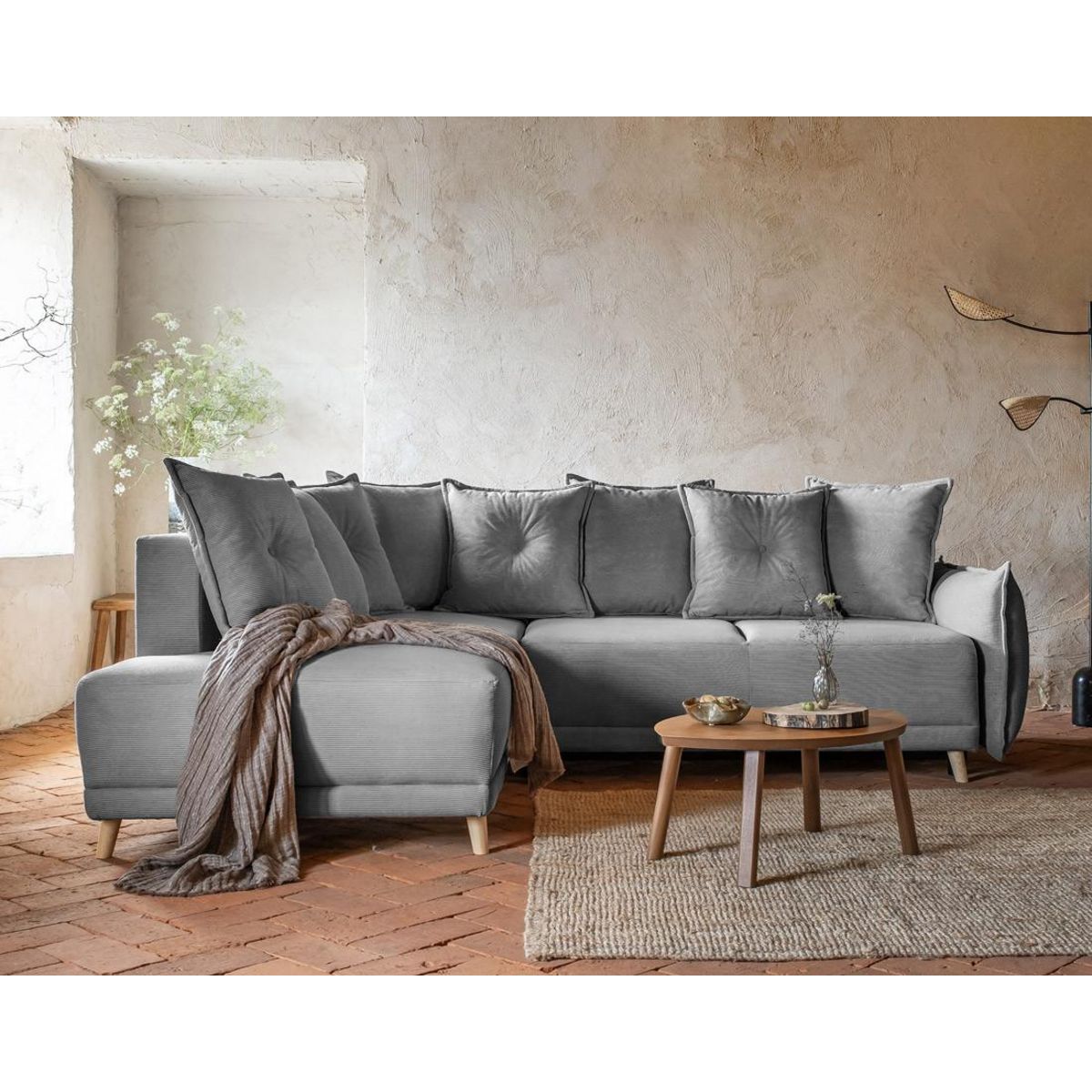 BEST MOBILIER Lena - canapé d'angle gauche 5 places - convertible avec coffre - en velours côtelé