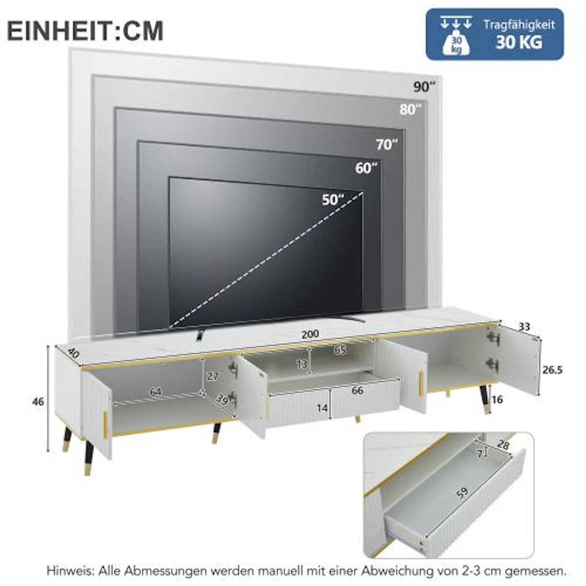 MERAX Meuble tv blanc 200 cm panneau de particules