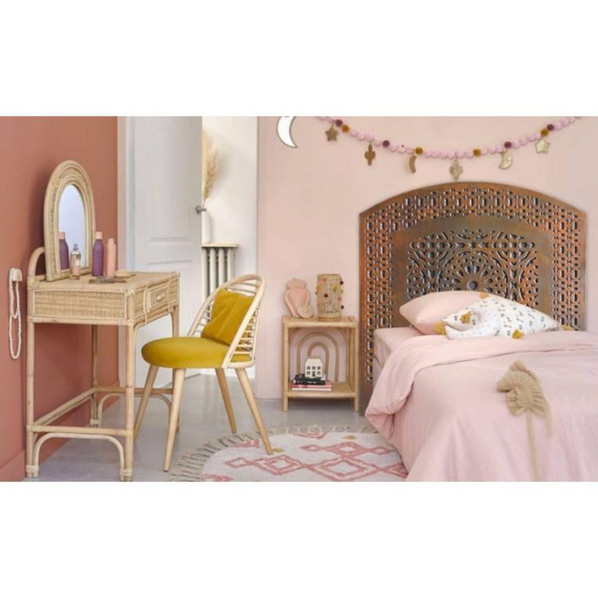 Paris Prix Tête de Lit Orientale en Bois  Sculpté  124cm Cuivre Rouge