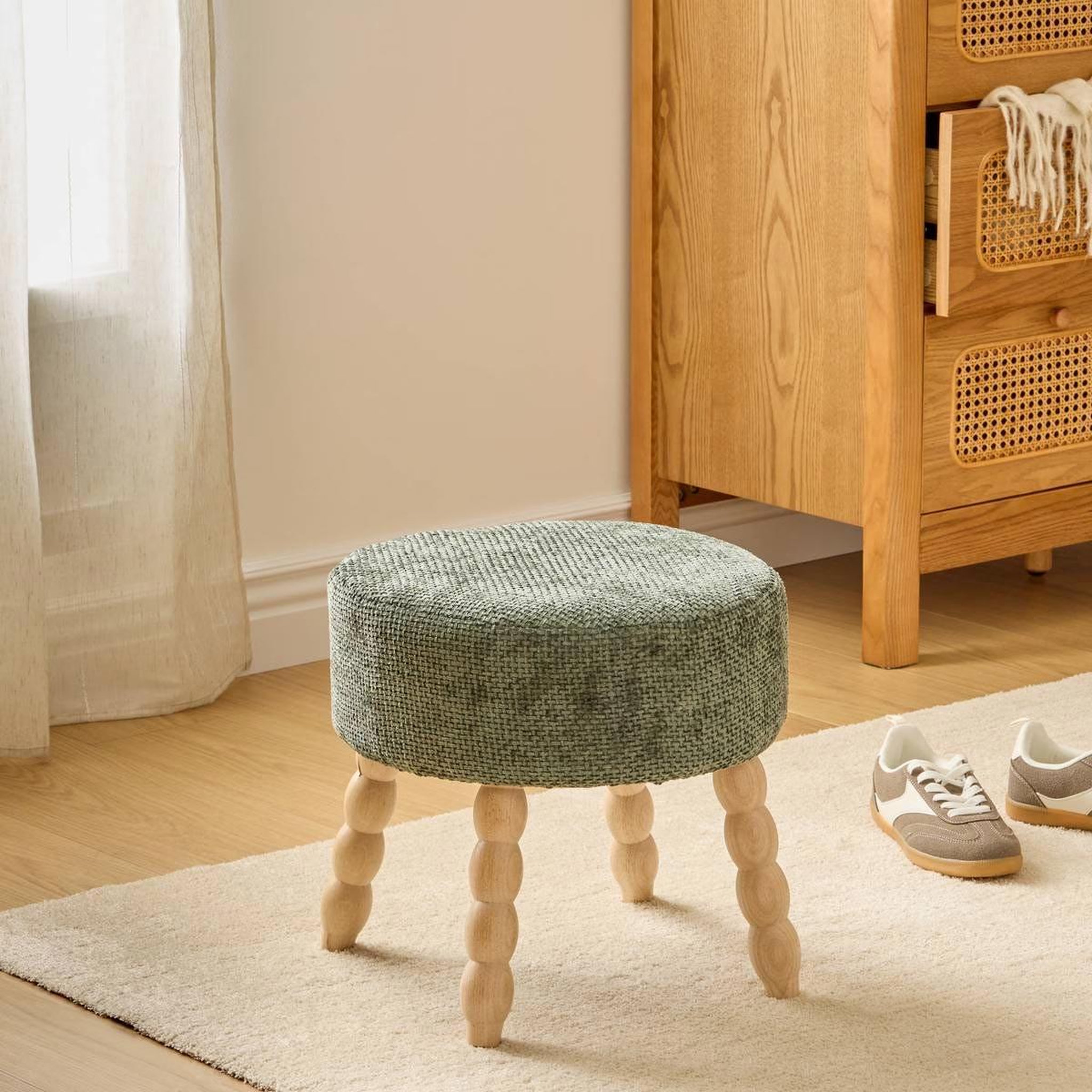 Voir la diapositive 5 : ATMOSPHERA Tabouret d'appoint chenille  spolo  39cm vert cèdre