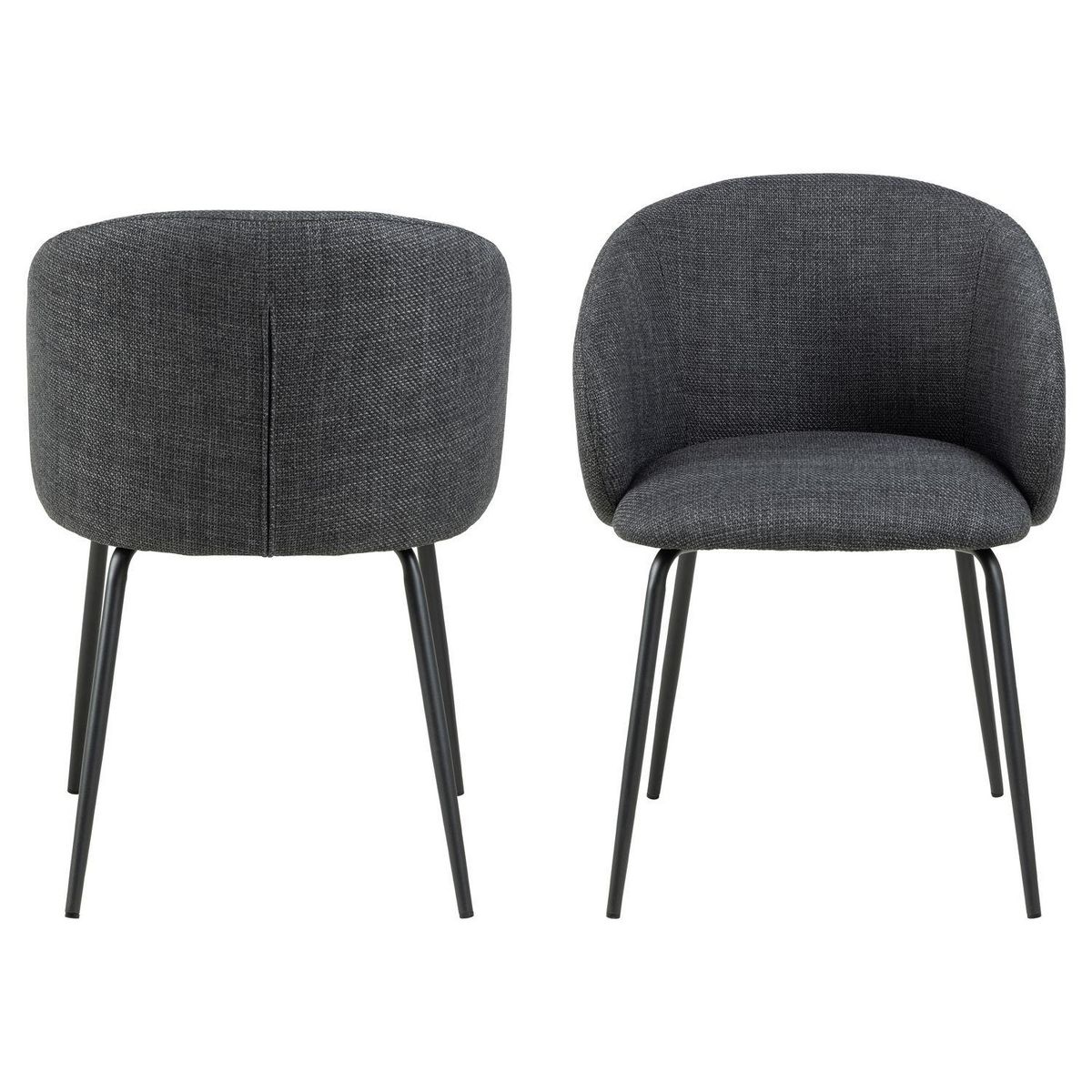 TOILINUX Lot de 2 chaises avec accoudoirs SÖREN - Gris anthracite avec pieds noirs