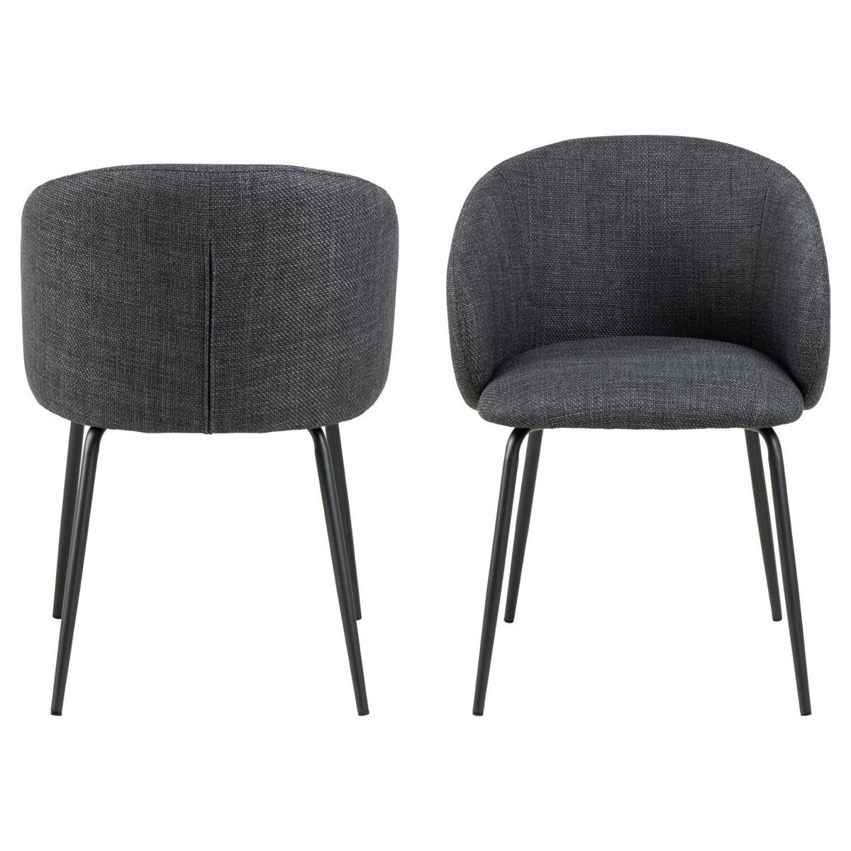 TOILINUX Lot de 2 chaises avec accoudoirs SÖREN - Gris anthracite avec pieds noirs