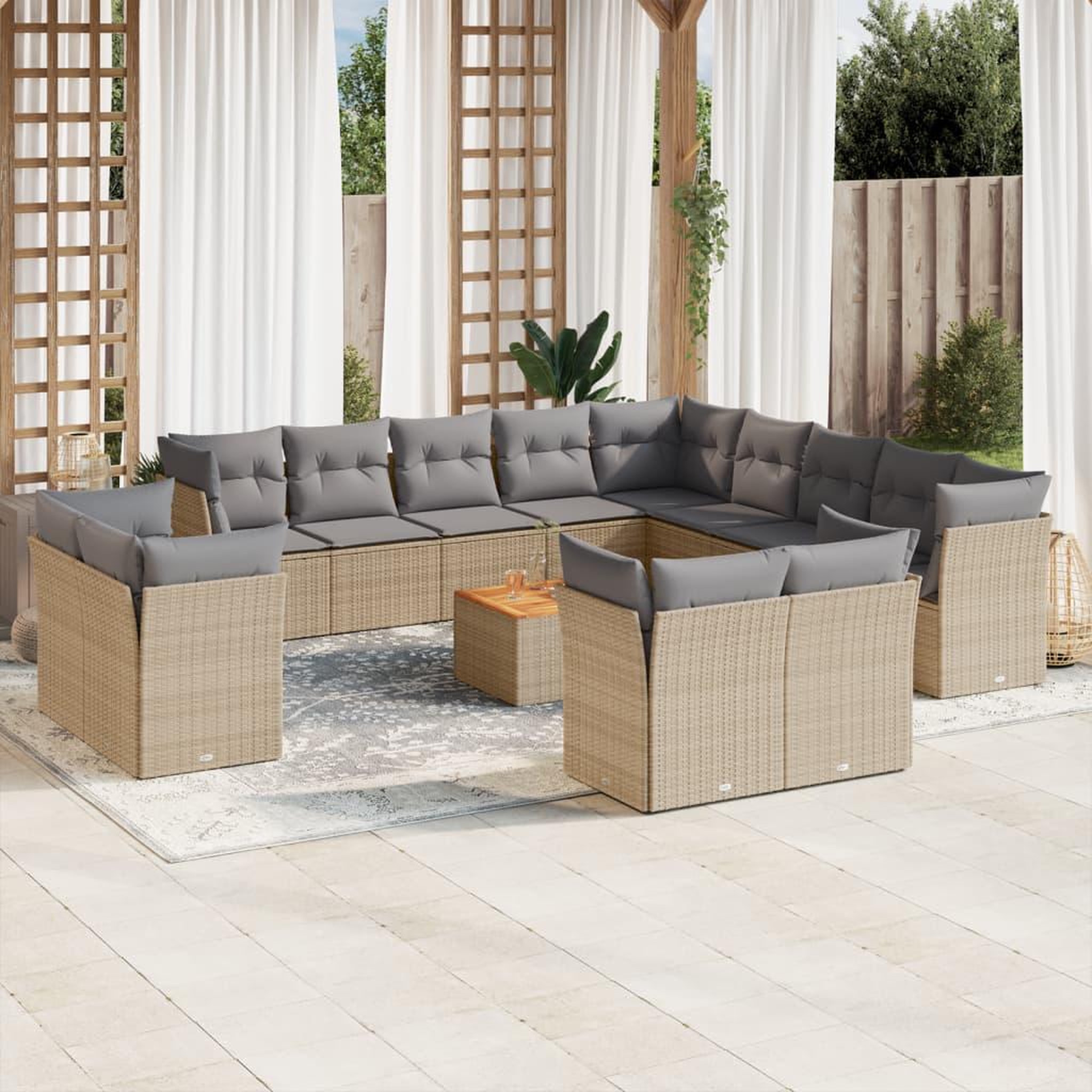 VIDAXL Salon de jardin avec coussins 14 pcs beige resine tressee