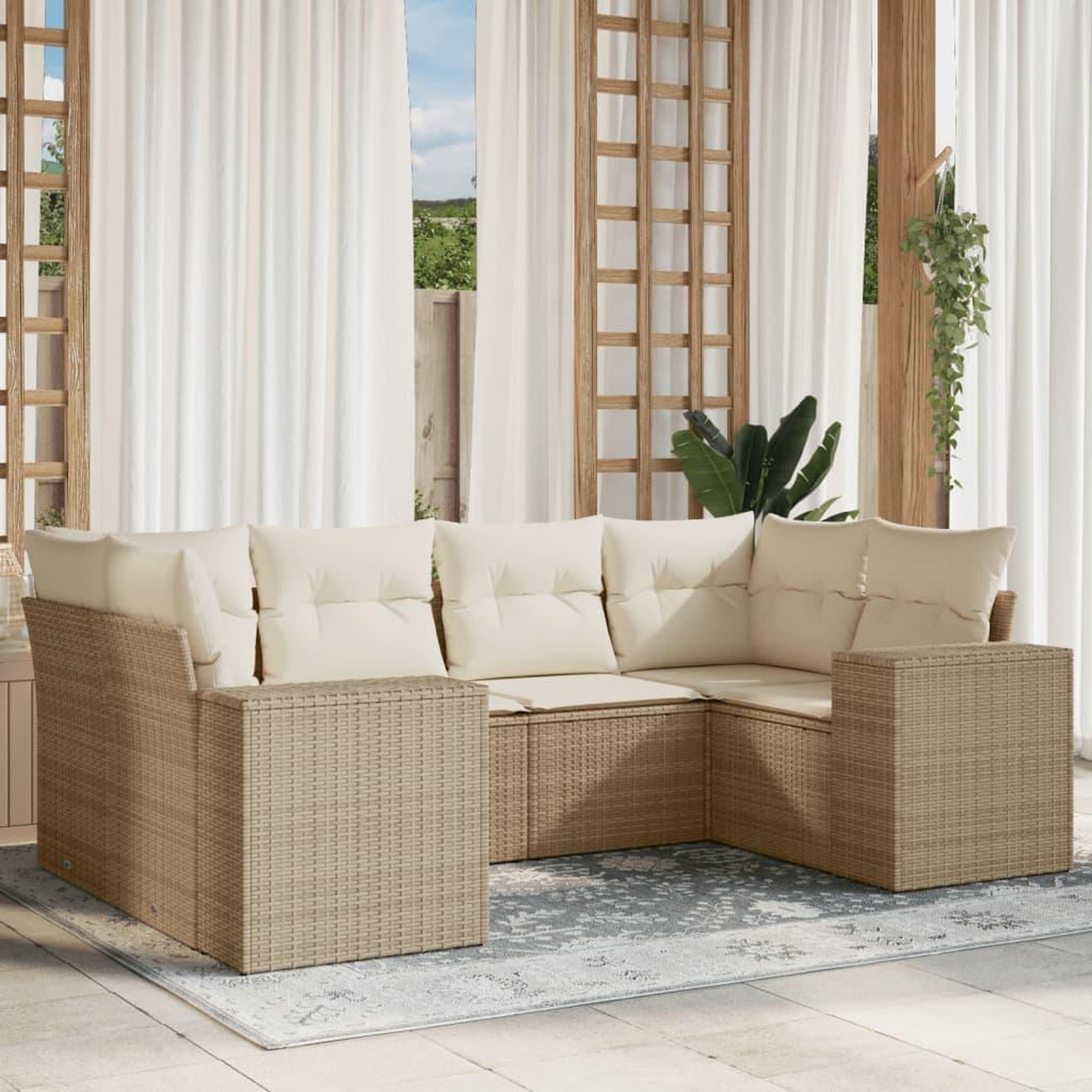 VIDAXL Salon de jardin avec coussins 6 pcs beige resine tressee