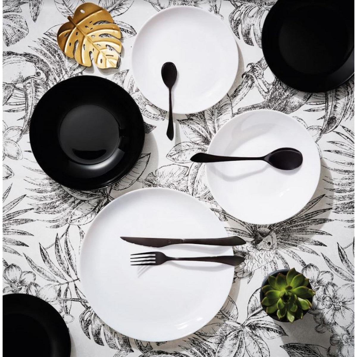 LUMINARC Service d'assiettes opale 19 pièces DIWALI Blanc et Noir