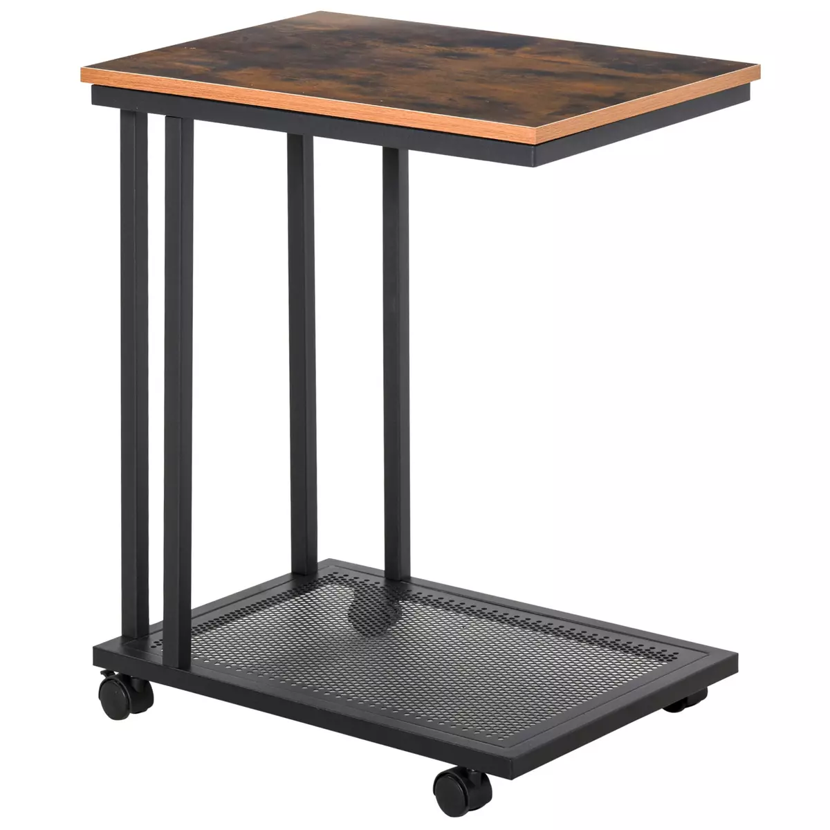 HOMCOM Table basse table d'appoint Vintage style industriel étagère acier noir MDF coloris boisé