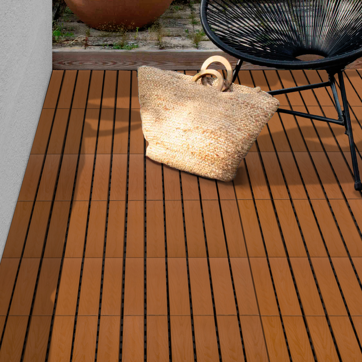 ID MARKET Lot de 5 dalles de terrasse WODHY clipsables bois composite effet teck 30 x 30 cm