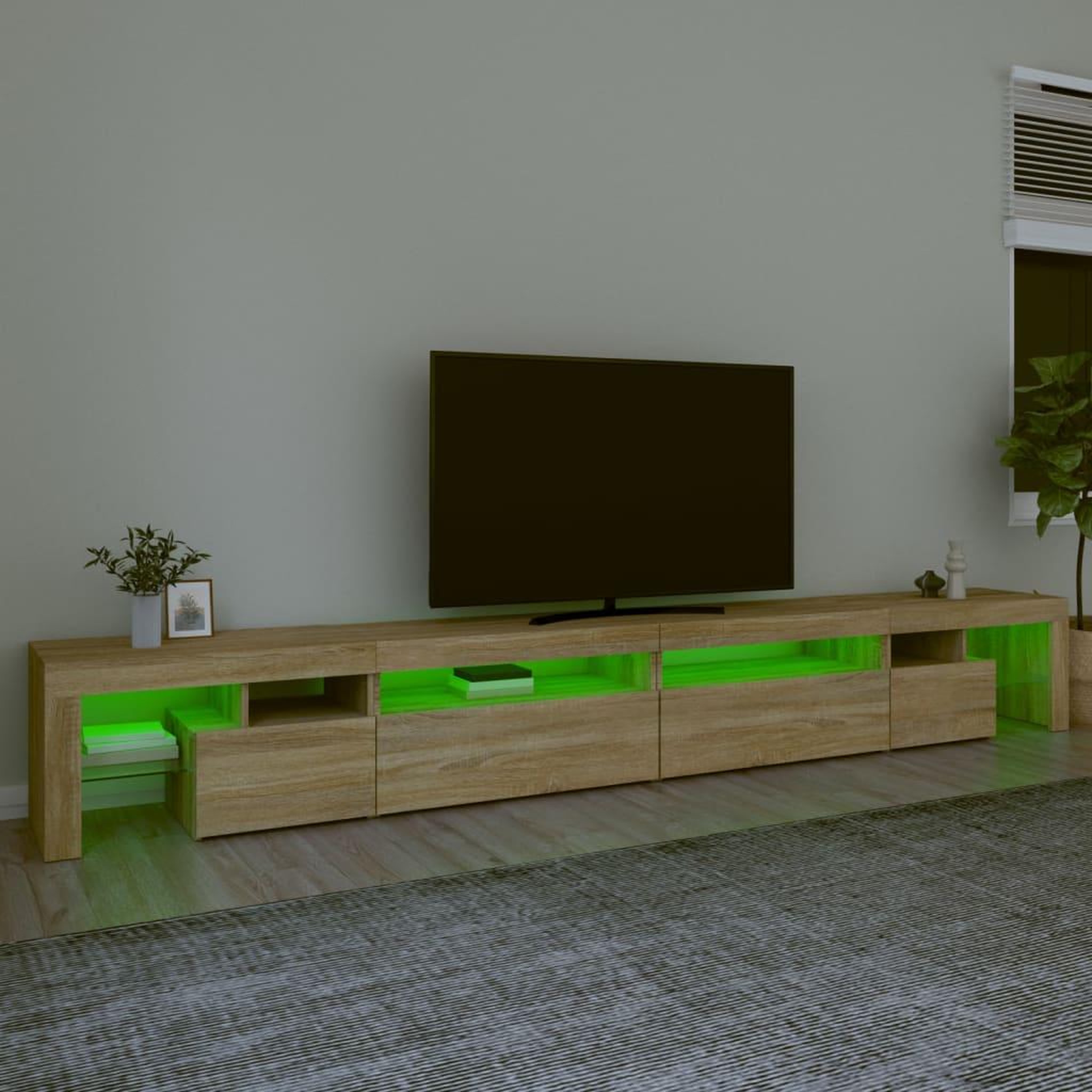 Voir la diapositive 4 : VIDAXL Meuble TV avec lumieres LED Chene sonoma 290x36,5x40 cm
